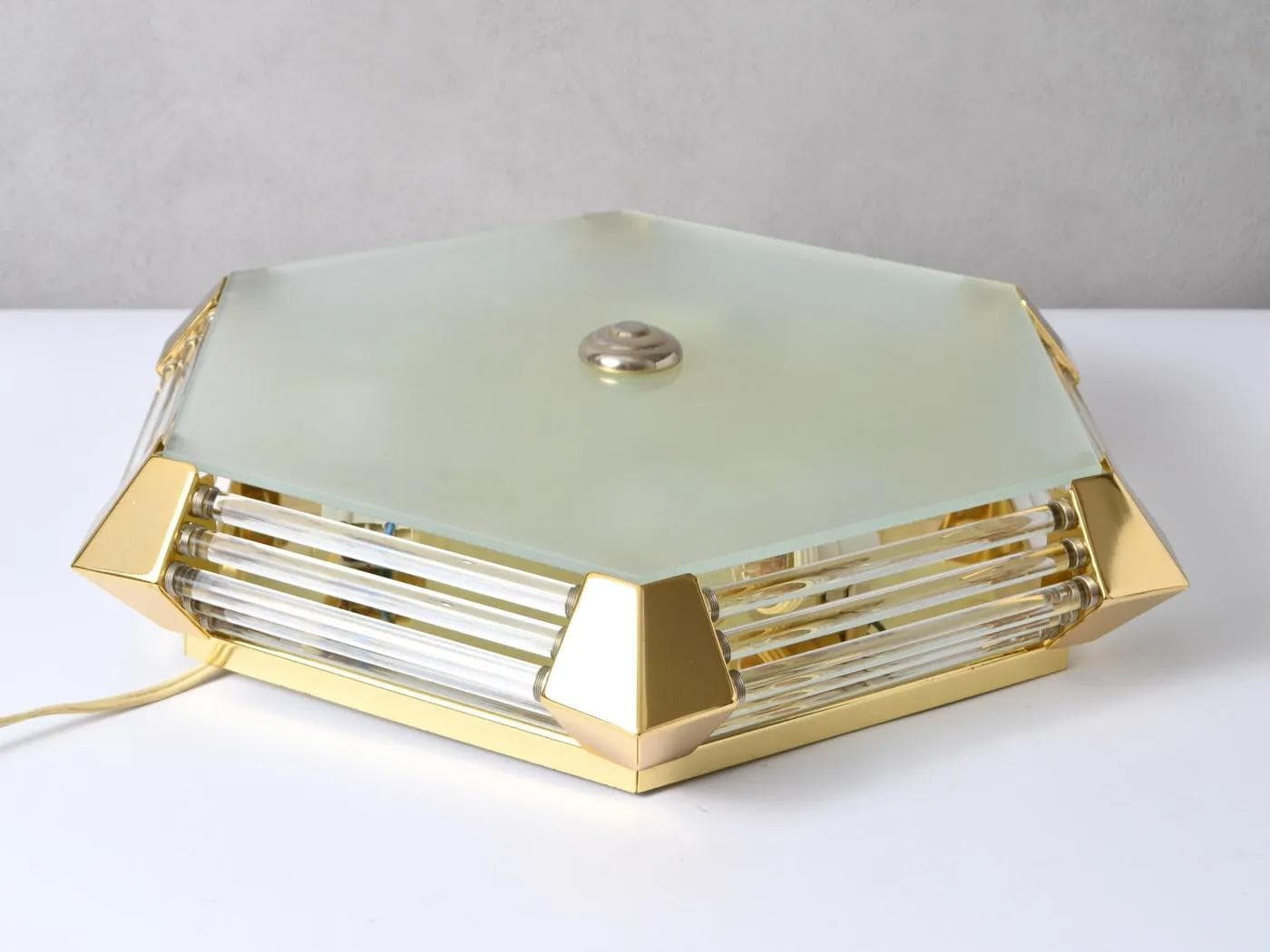 Ceiling light, golden, brass glass, Honsel, Germany, 1980s. - 162063