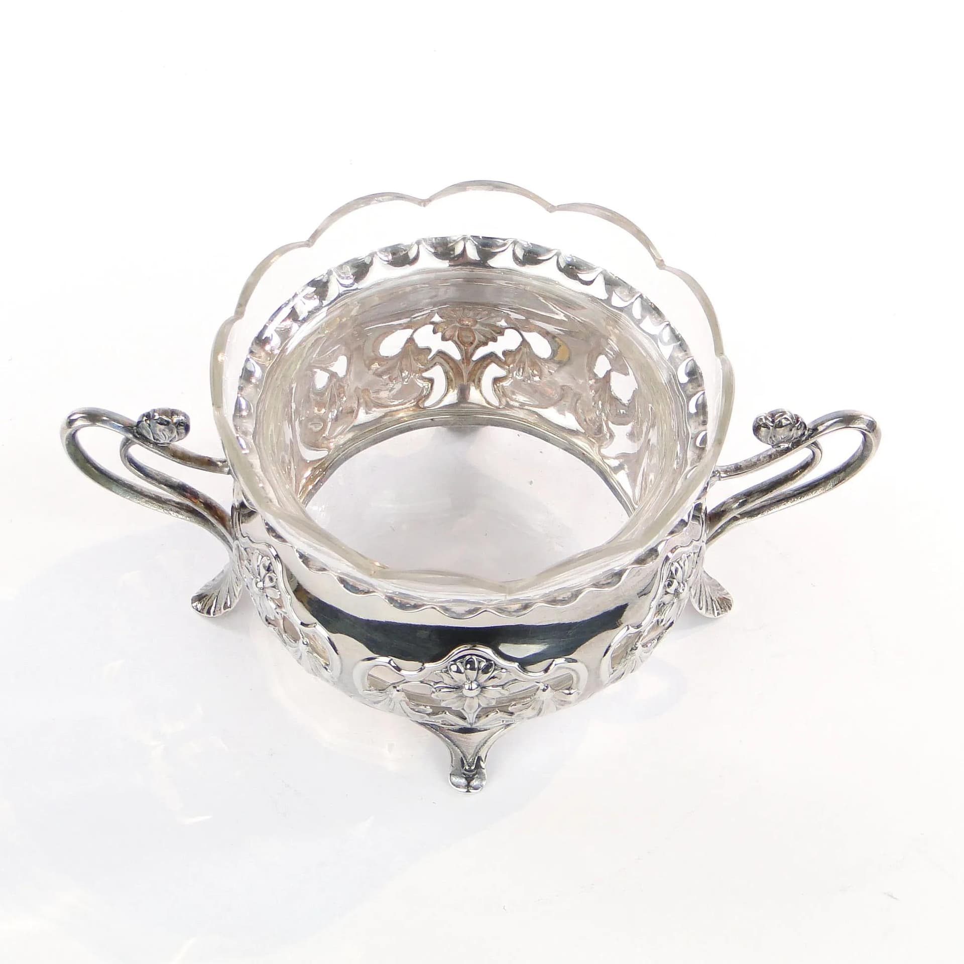 Cukierniczka secesyjna, srebro, kryształ przezroczysty, WMF, Niemcy, początek XX wieku - 10642