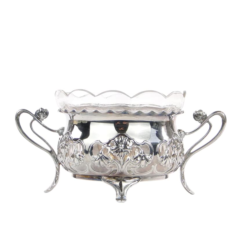 Cukierniczka secesyjna, srebro, kryształ przezroczysty, WMF, Niemcy, początek XX wieku
