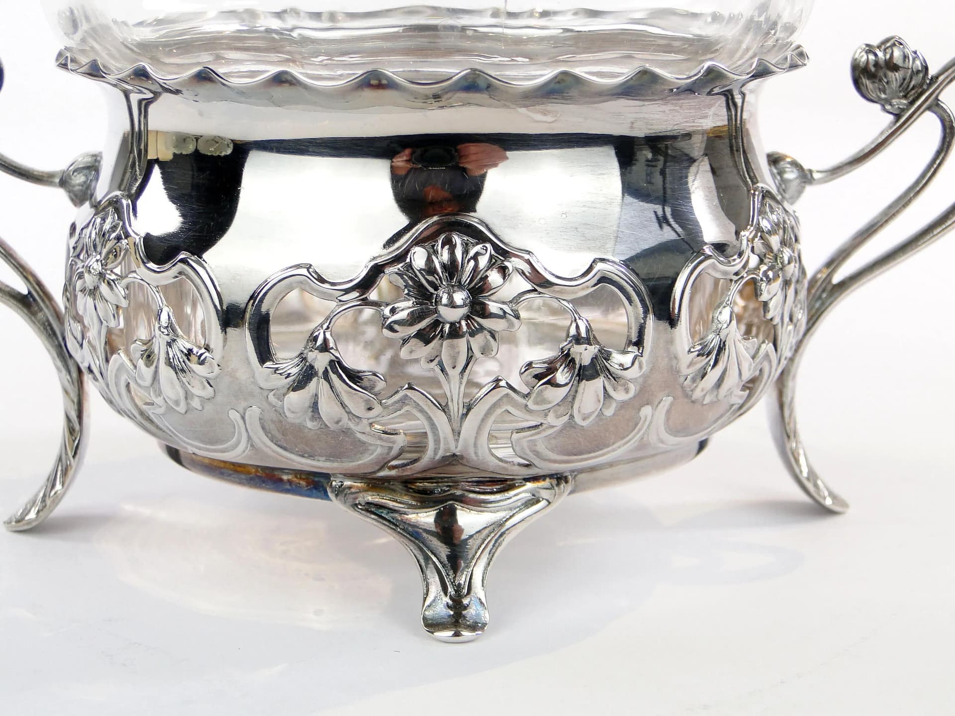 Cukierniczka secesyjna, srebro, kryształ przezroczysty, WMF, Niemcy, początek XX wieku - 10643