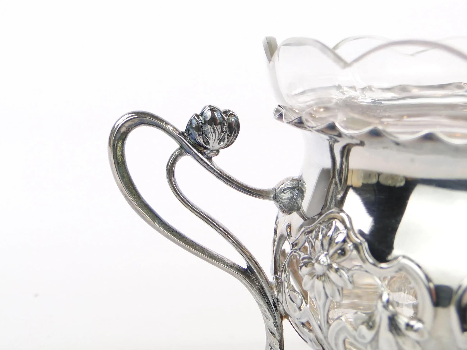 Cukierniczka secesyjna, srebro, kryształ przezroczysty, WMF, Niemcy, początek XX wieku - 10644