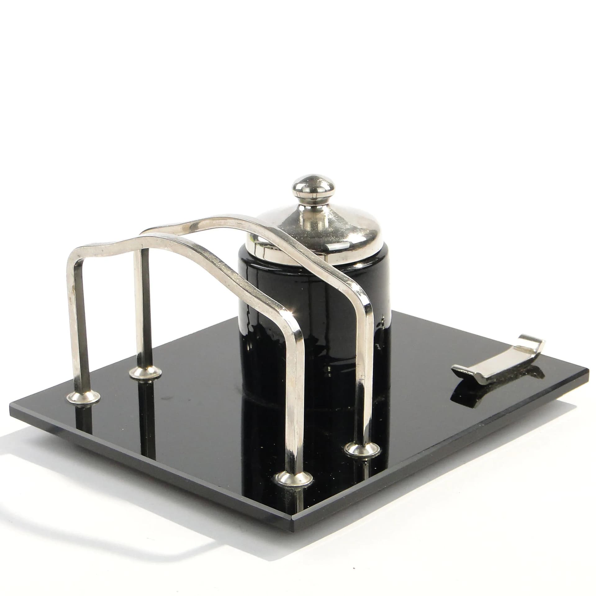 Kałamarz z listownikiem Art Deco, szkło czarne, Polska, lata 30. - 162479