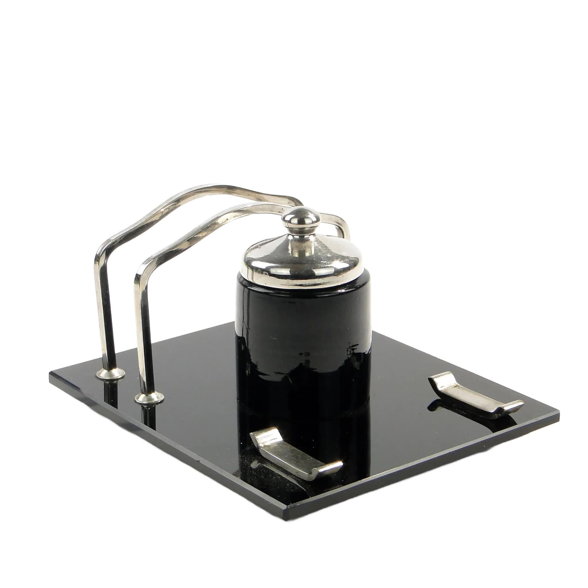 Kałamarz z listownikiem Art Deco, szkło czarne, Polska, lata 30.