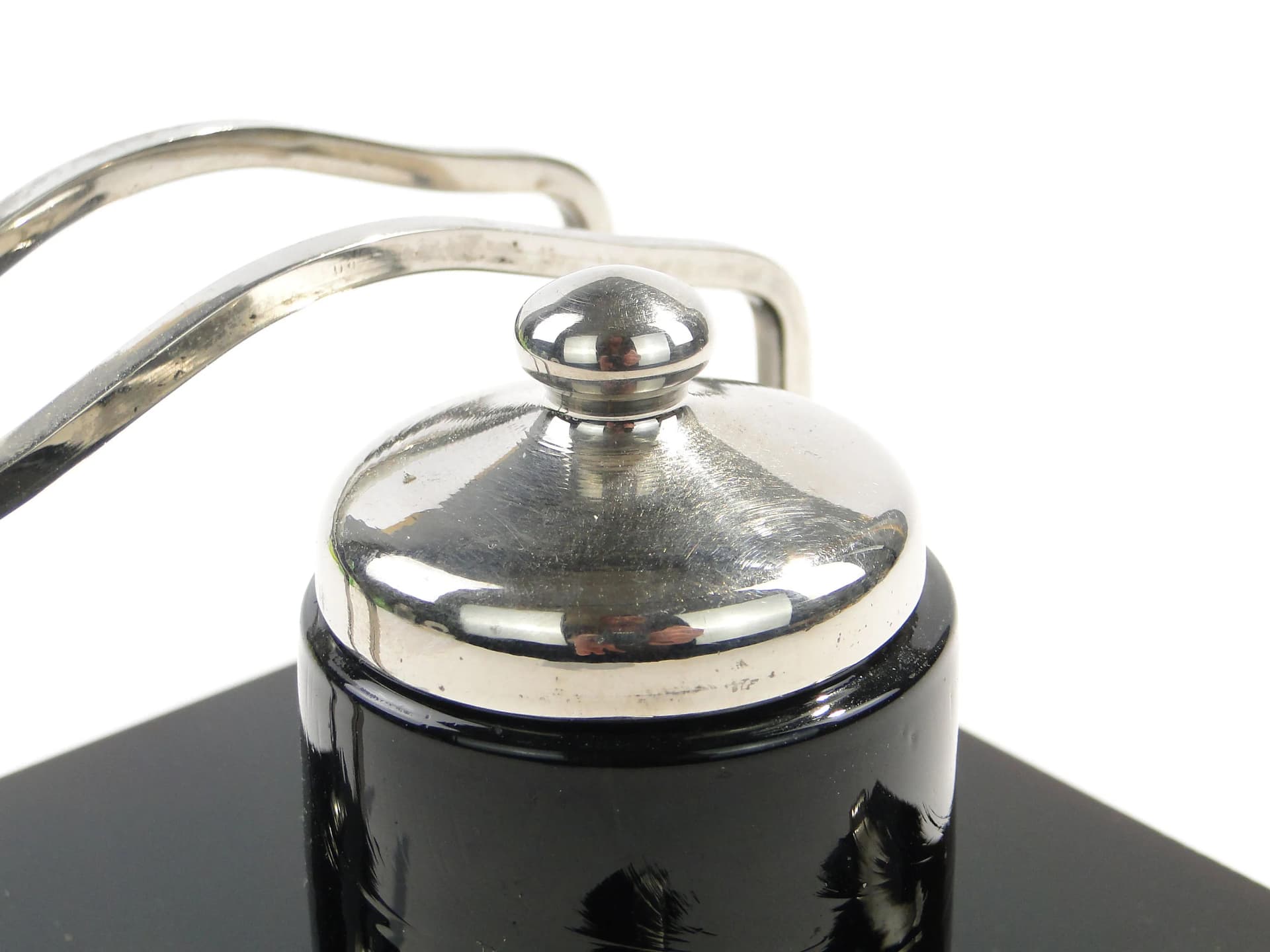 Kałamarz z listownikiem Art Deco, szkło czarne, Polska, lata 30. - 162478