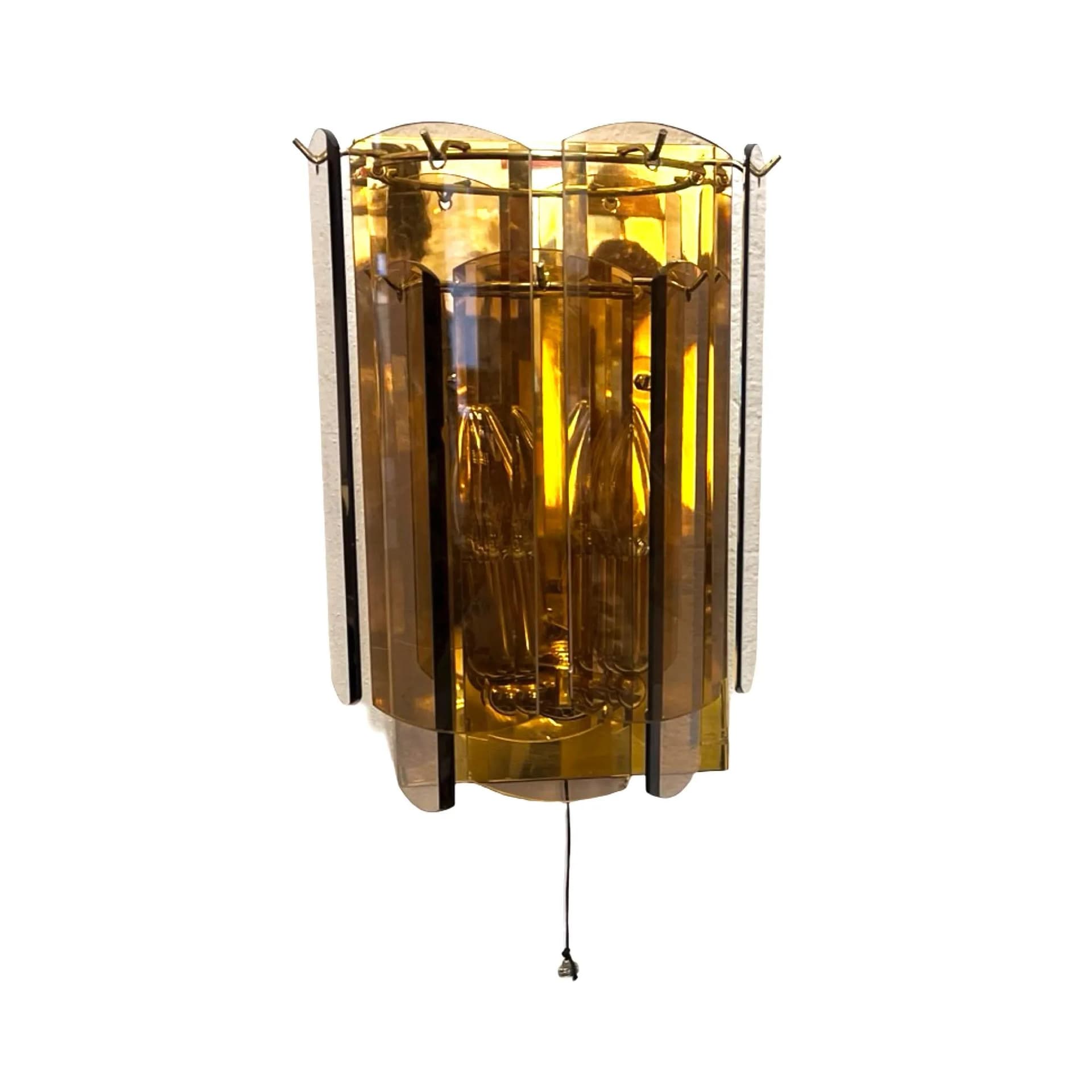 Kinkiet Hollywood Regency, złoty, mosiądz, szkło, Solken Leuchten, Niemcy, lata 70. - 163919