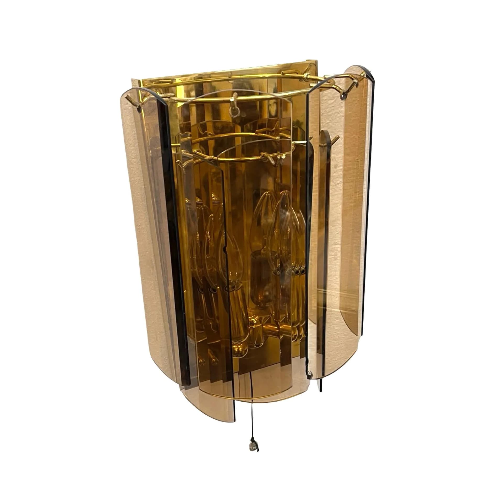 Kinkiet Hollywood Regency, złoty, mosiądz, szkło, Solken Leuchten, Niemcy, lata 70. - 163920