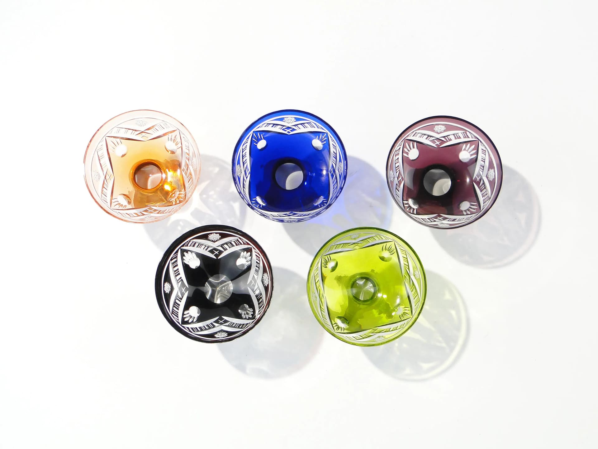 Komplet kieliszków do likieru, art déco, multikolor, kryształ, Huta Józefina, Polska, lata 20. - 162413