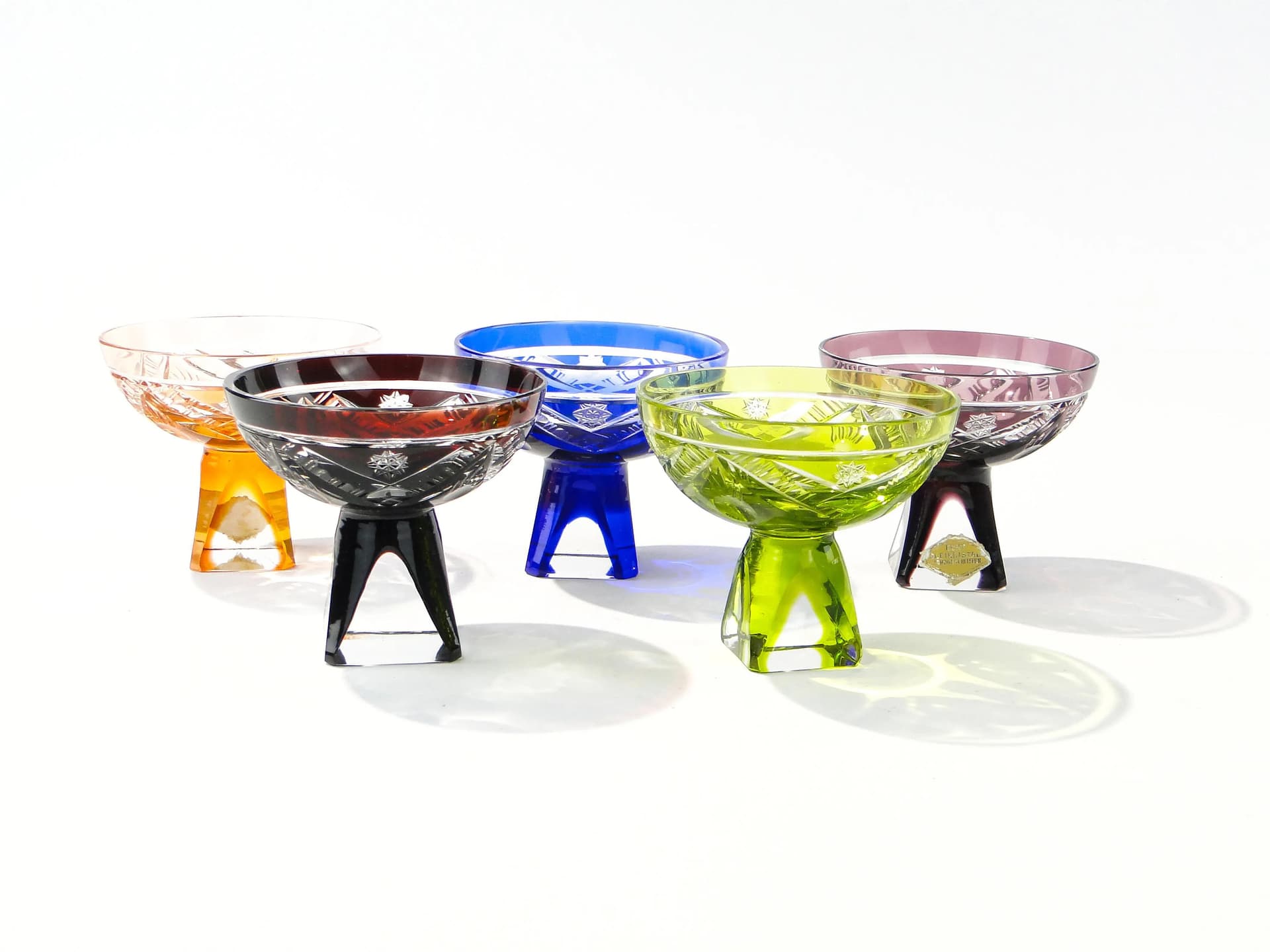 Komplet kieliszków do likieru, art déco, multikolor, kryształ, Huta Józefina, Polska, lata 20. - 162414