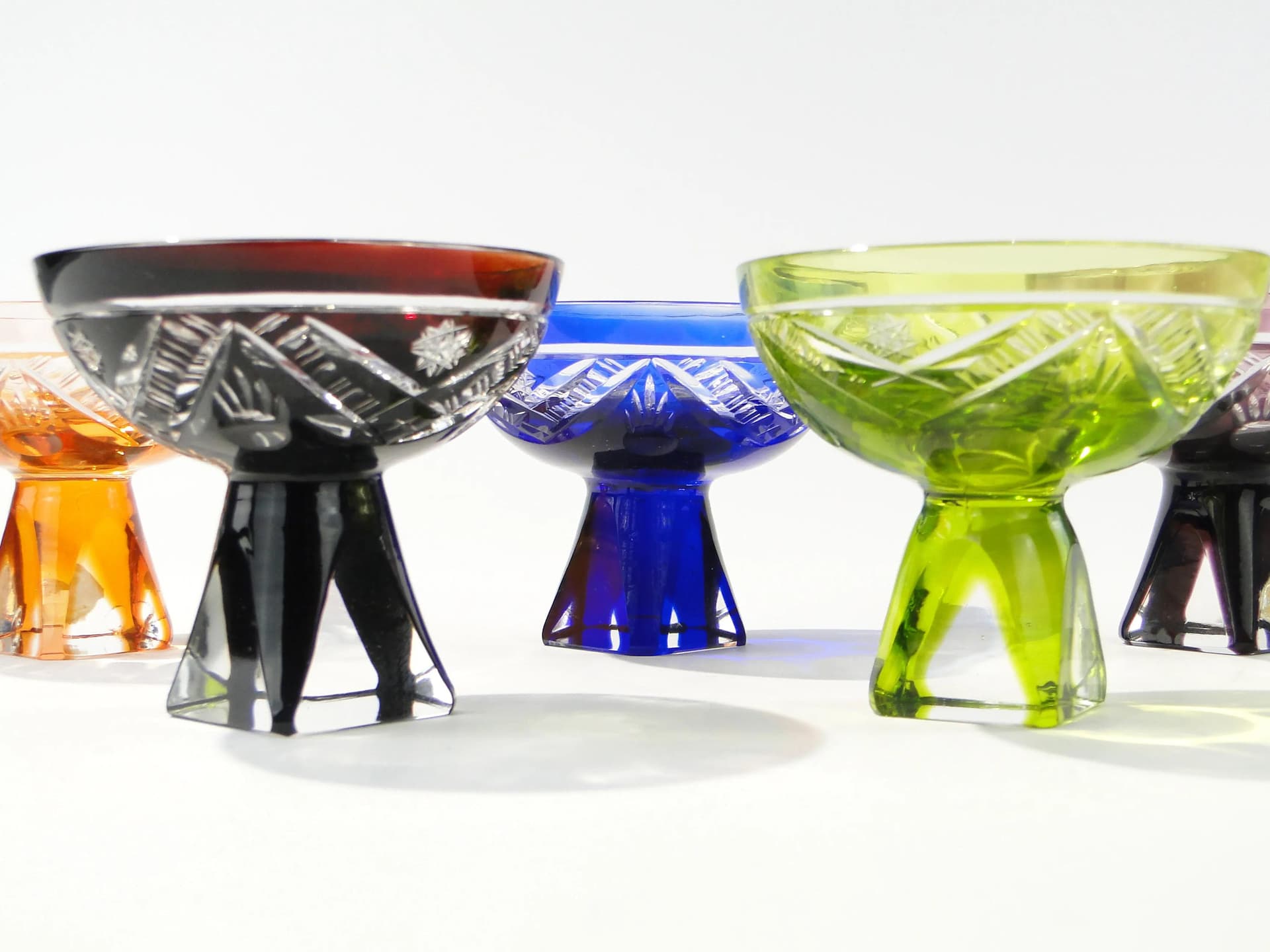 Komplet kieliszków do likieru, art déco, multikolor, kryształ, Huta Józefina, Polska, lata 20. - 162418