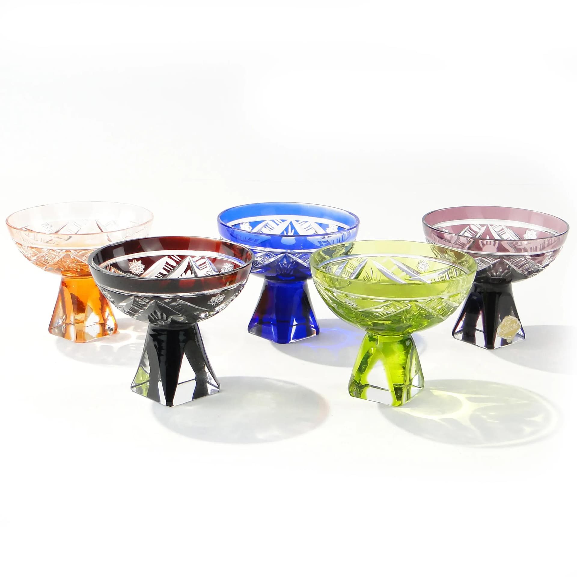 Komplet kieliszków do likieru, art déco, multikolor, kryształ, Huta Józefina, Polska, lata 20. - 162416