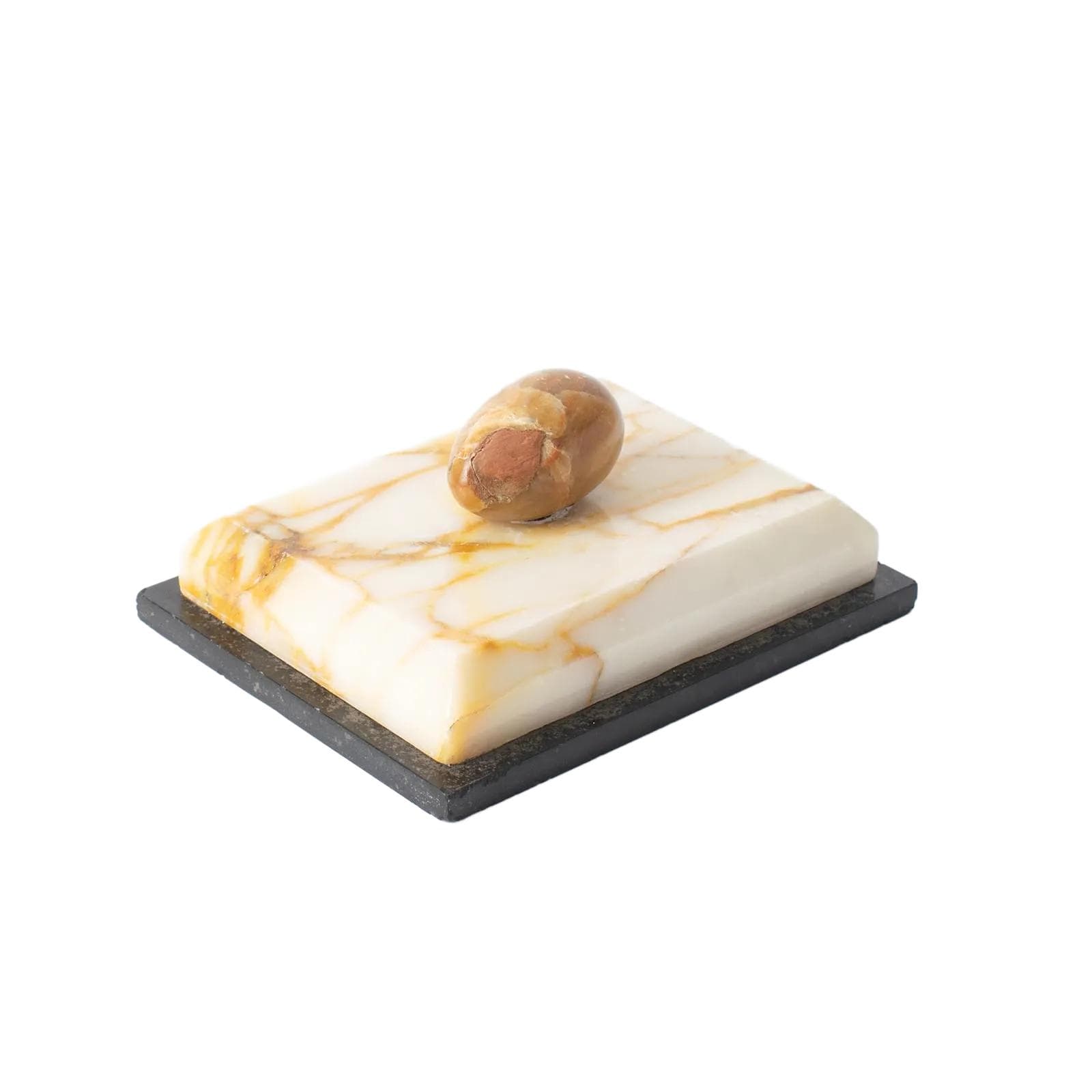 Paperweight Art Deco, black and beige marble, brown onyx, Poland, 1920s.