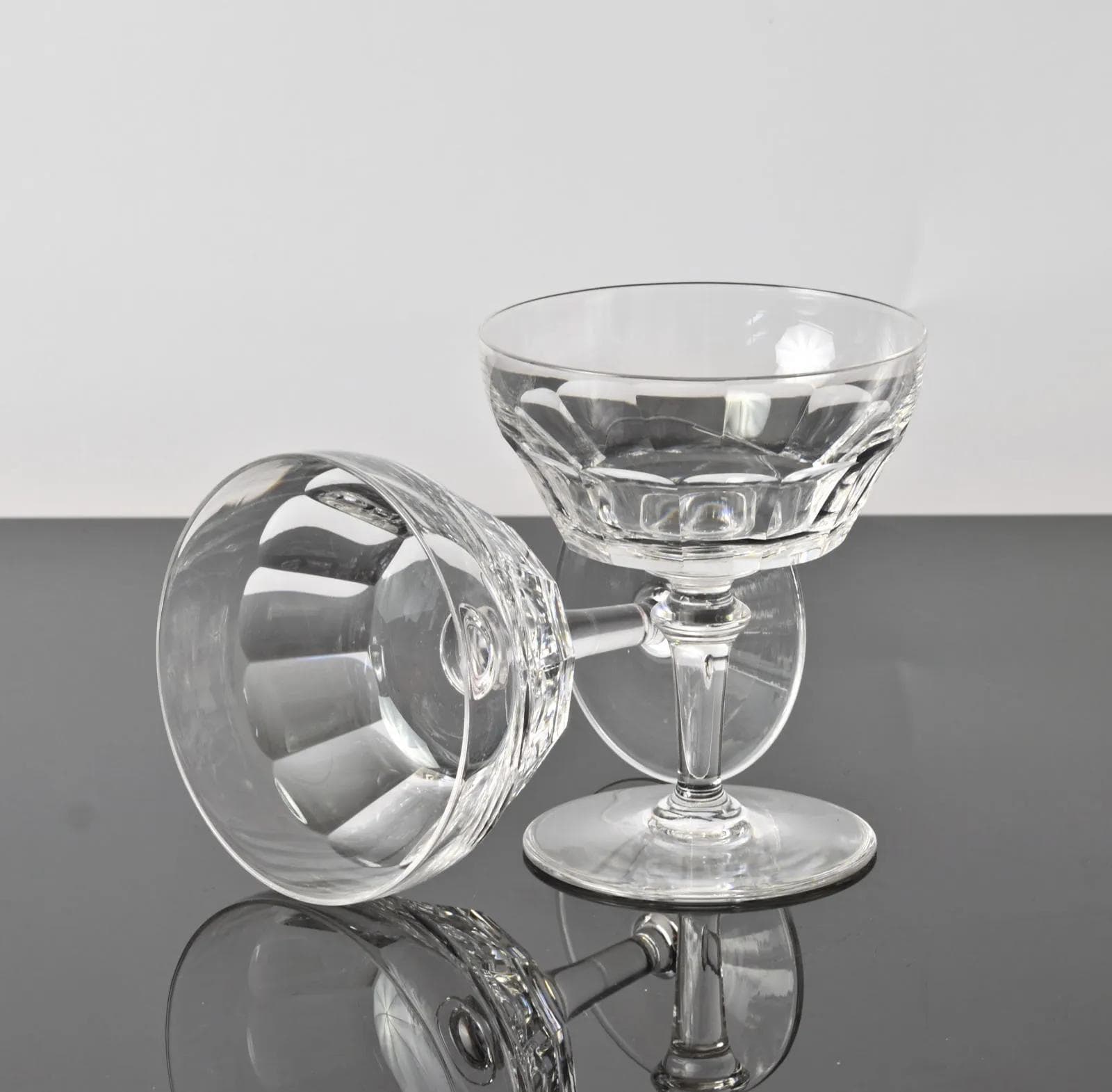 Kieliszki do szampana, Val Saint Lambert, kryształ transparentny, Belgia, lata 50. - 164363