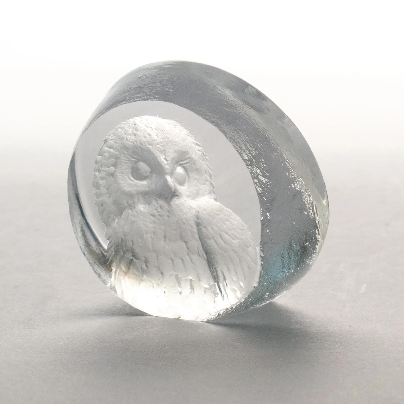 Sculpture Owl, transparent glass, by M. Jonasson, Maleras, Sweden, 1990s. - 164871