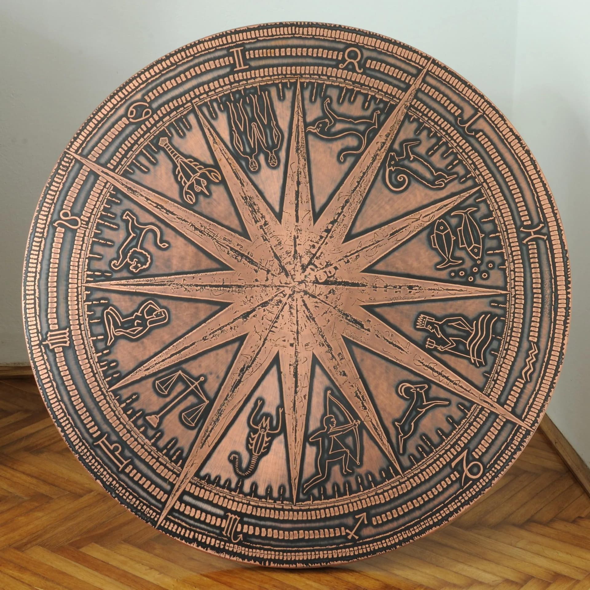 Stolik kawowy ze znakami zodiaku, miedź, stal chromowana, Niemcy, lata 70. - 164849