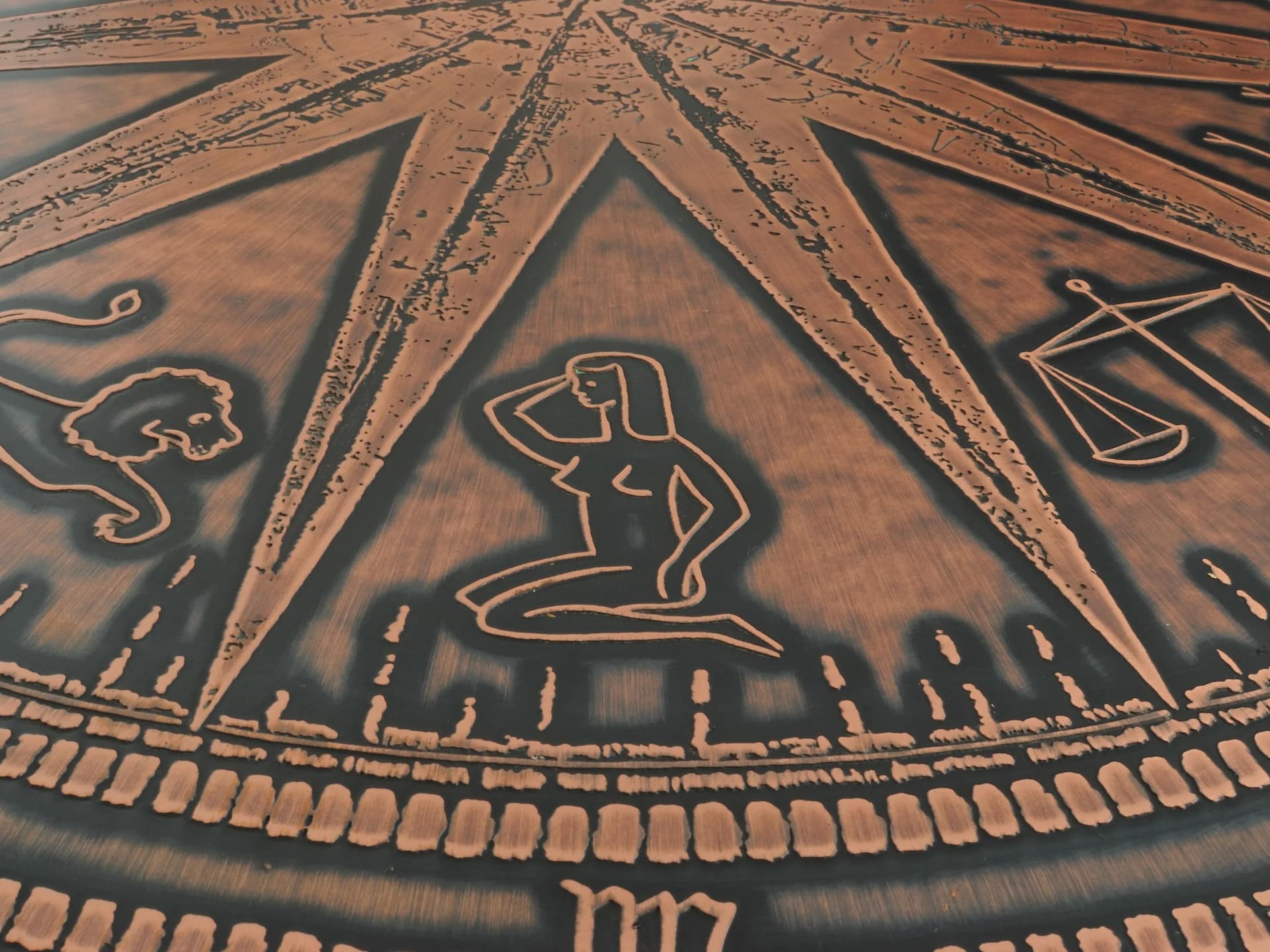 Stolik kawowy ze znakami zodiaku, miedź, stal chromowana, Niemcy, lata 70. - 164851