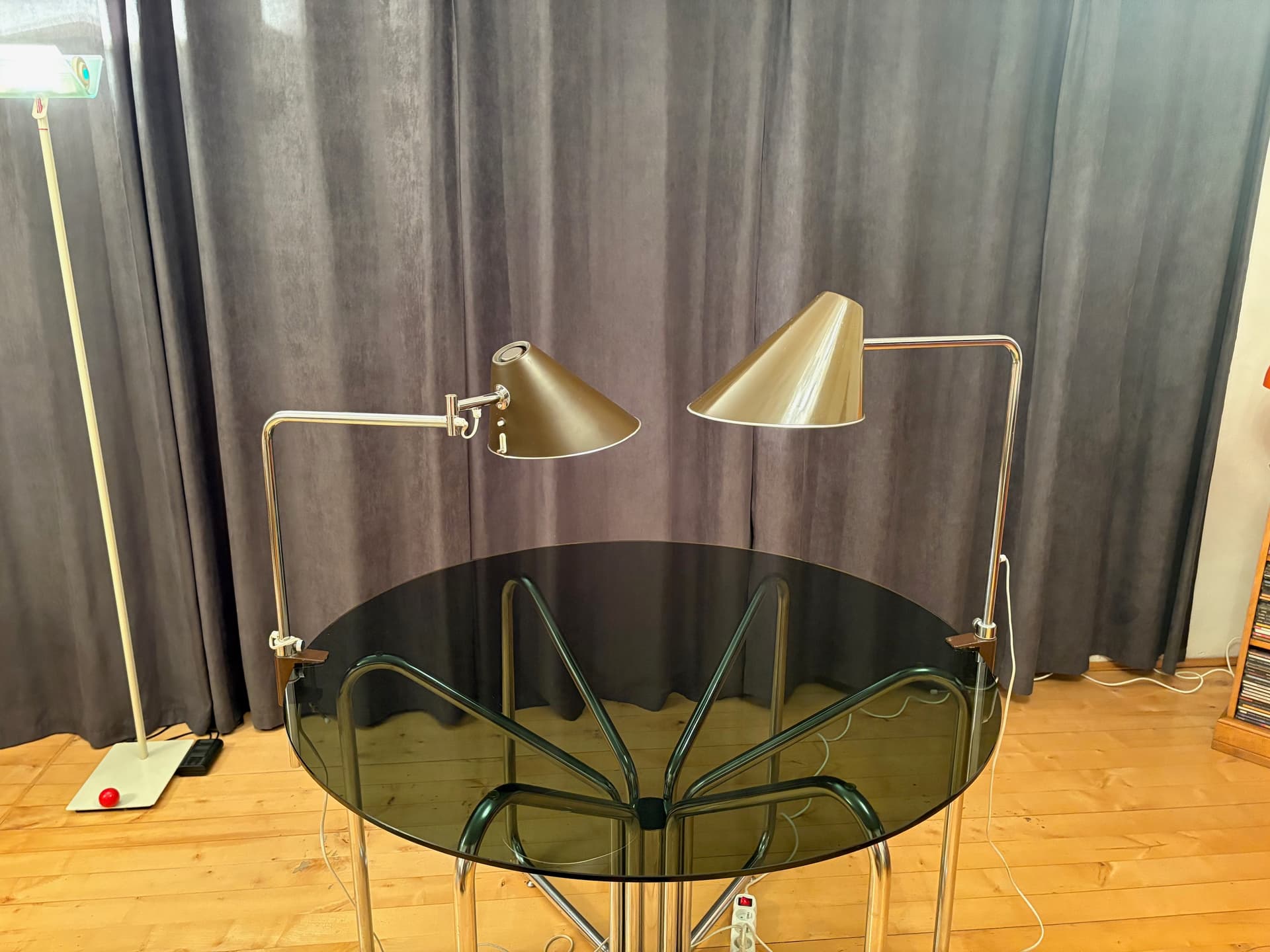 Para lamp Delux, brązowy, aluminium, stal chromowana, proj. S. Björklund, L. Gustafsson, Szwecja, lata 70. - 164486