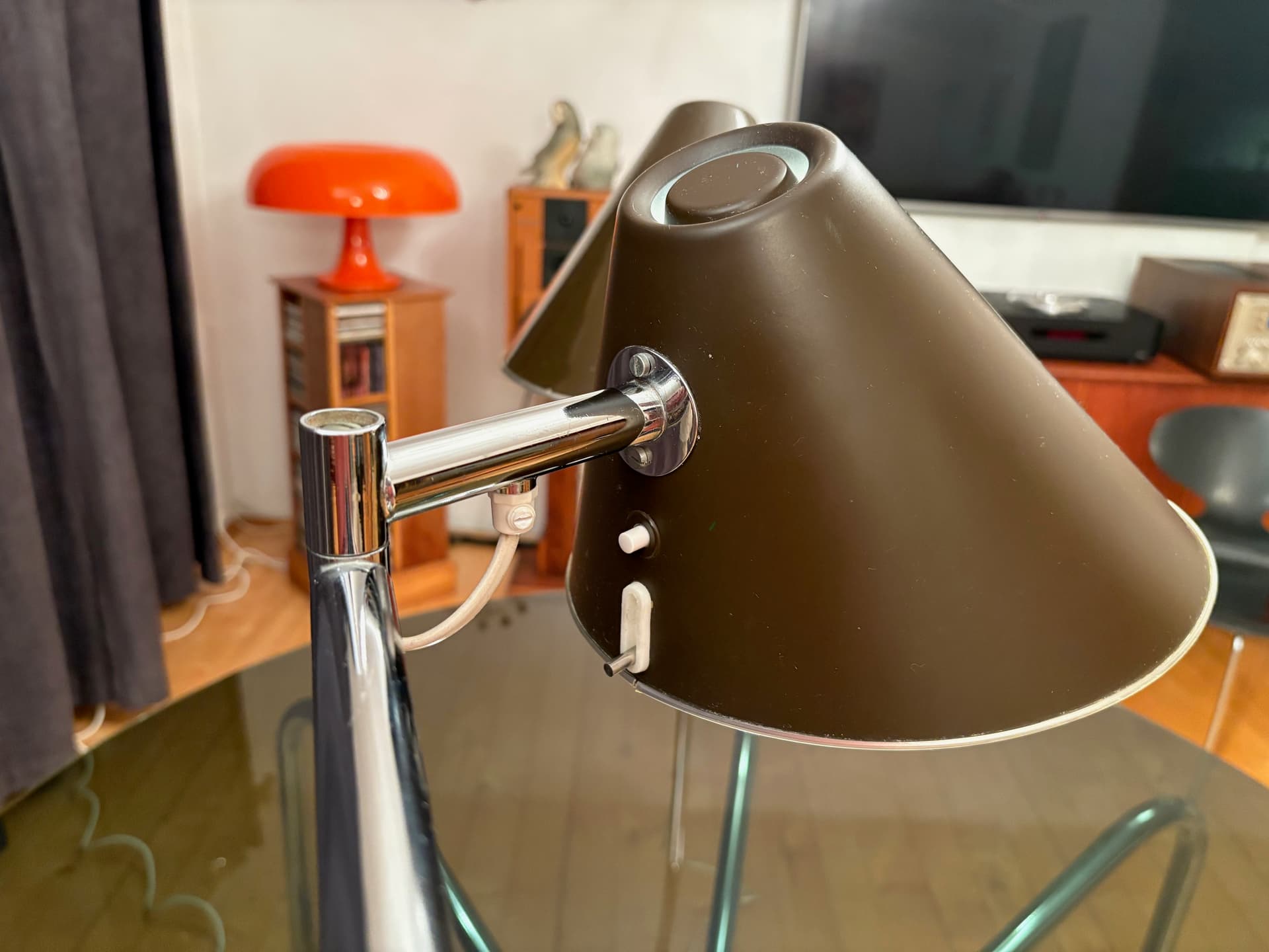 Para lamp Delux, brązowy, aluminium, stal chromowana, proj. S. Björklund, L. Gustafsson, Szwecja, lata 70. - 164493