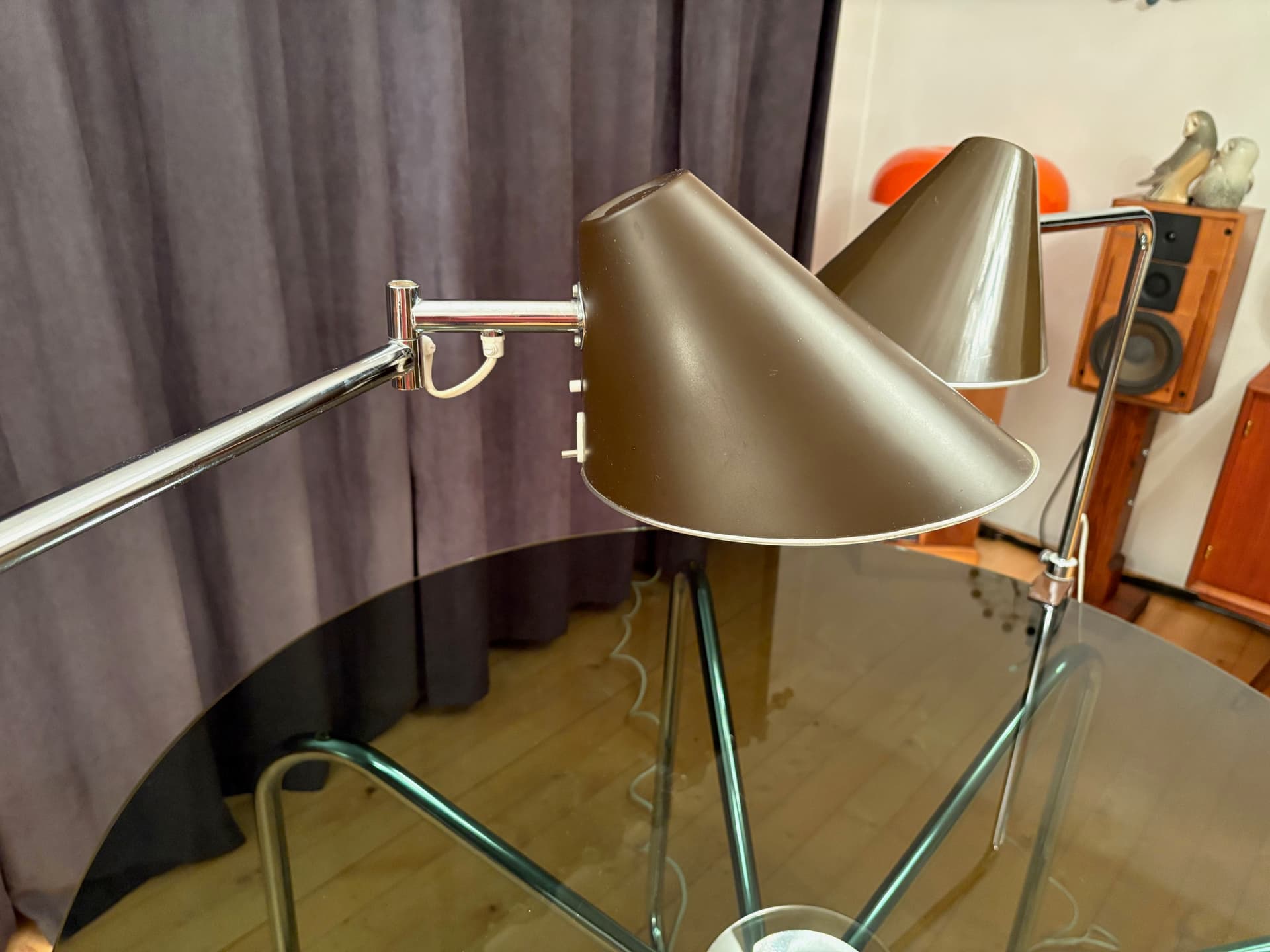 Para lamp Delux, brązowy, aluminium, stal chromowana, proj. S. Björklund, L. Gustafsson, Szwecja, lata 70. - 164490