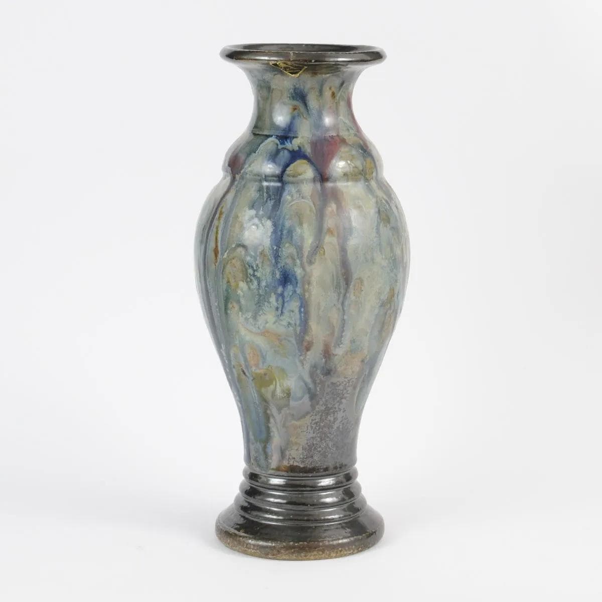 Wazon art déco, kamionka srebrna turkusowa zielona brązowa biała, proj. R. Guerin, Belgia, lata 30. - 164724