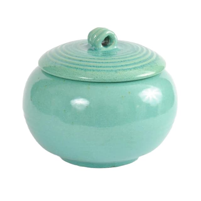 Ceramic Container, turquoise, by R. Guerin, Belgium, 1950s. - DIMENSION
