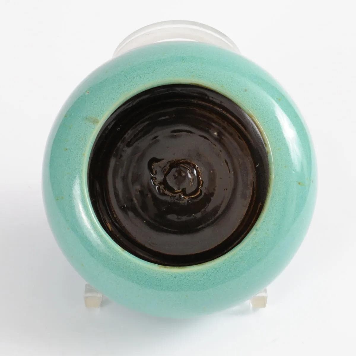 Ceramic Container, turquoise, by R. Guerin, Belgium, 1950s. - 164701