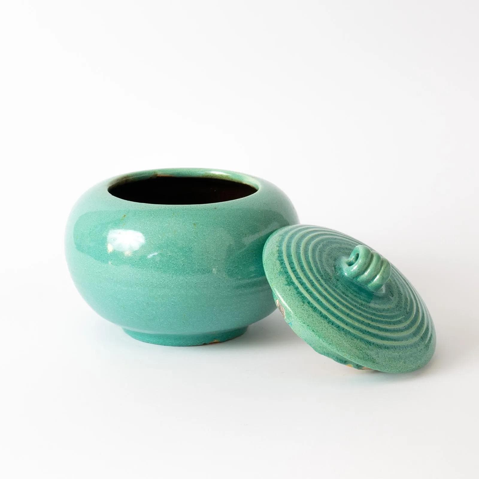 Ceramic Container, turquoise, by R. Guerin, Belgium, 1950s. - 164702