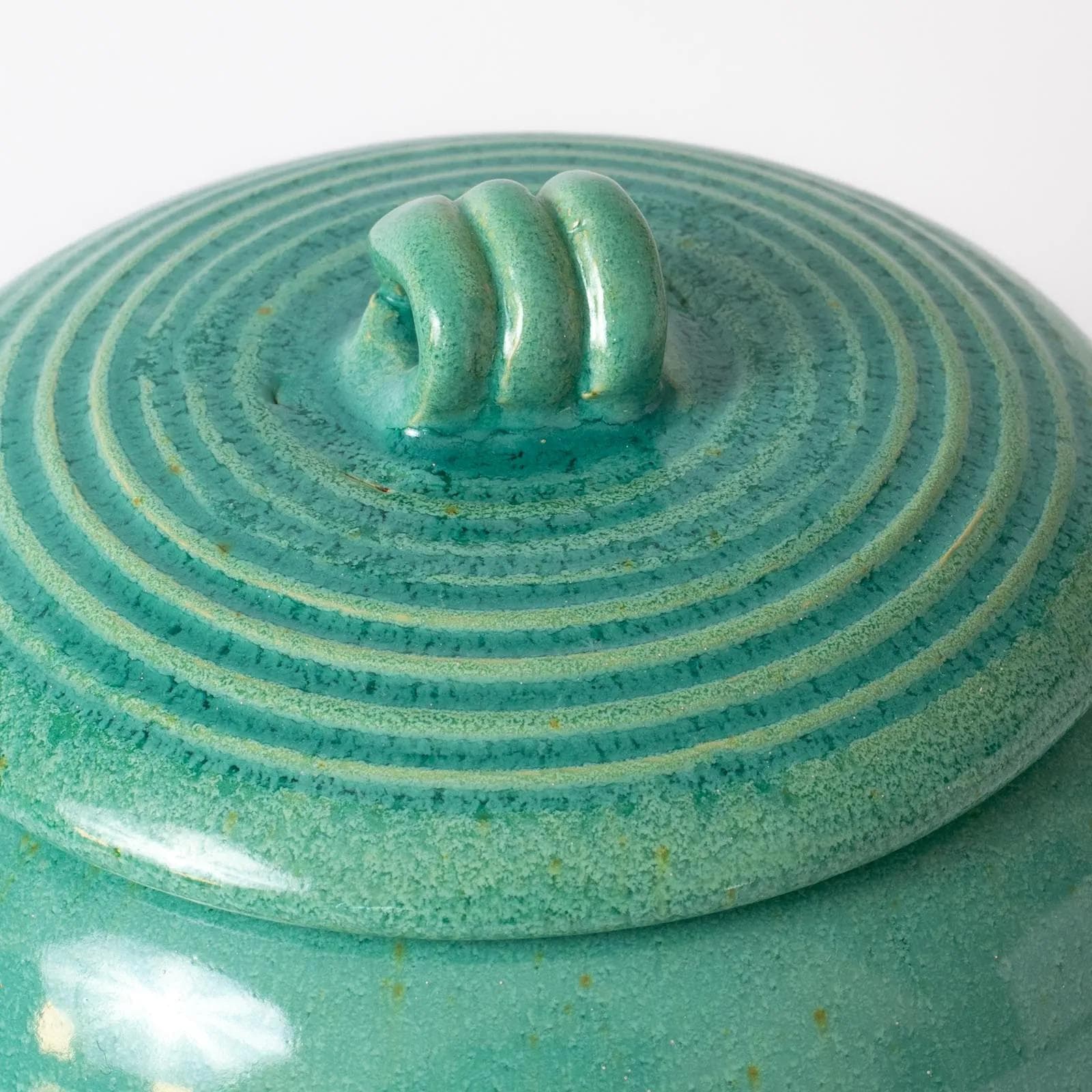 Ceramic Container, turquoise, by R. Guerin, Belgium, 1950s. - 164703