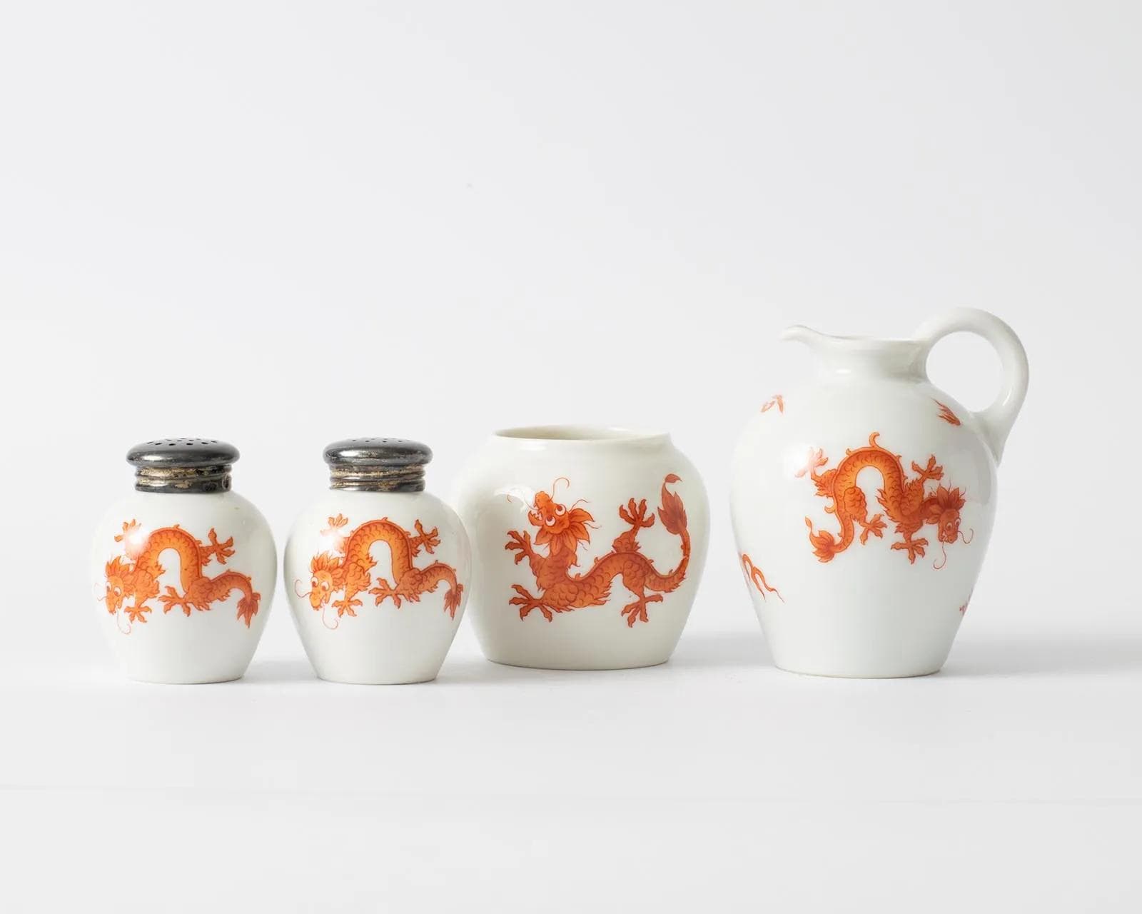 Zestaw do przypraw, biały czerwony, porcelana srebro, Thomas, Niemcy, lata 30. - 164668