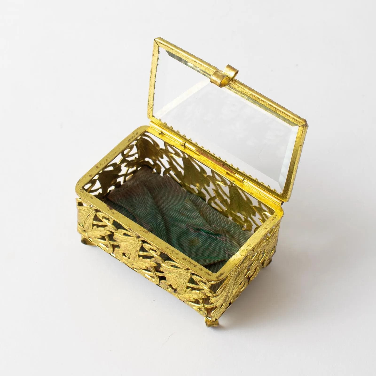 Jewelry box, Art Nouveau, golden metal, crystal glass, 1960s - 164579