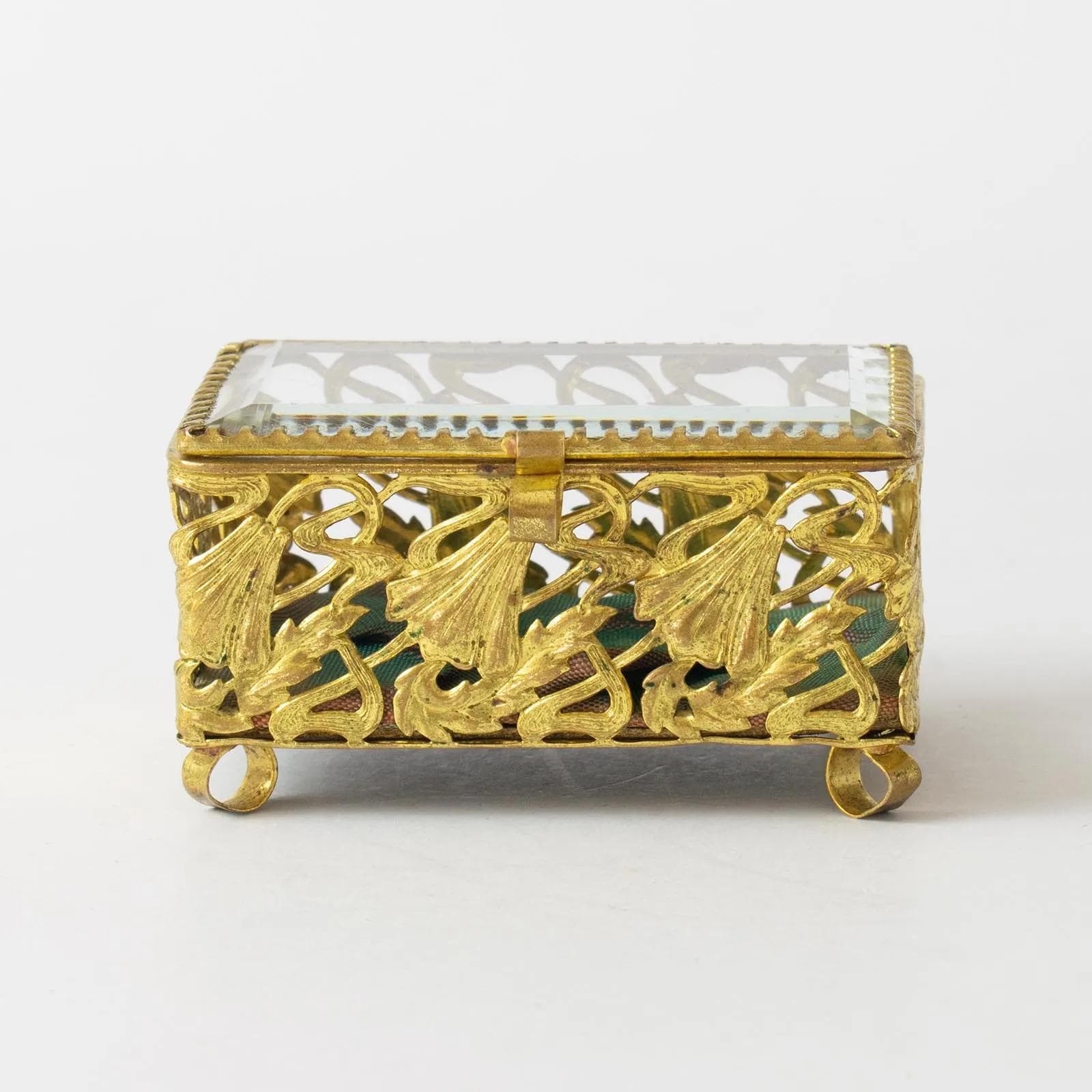 Jewelry box, Art Nouveau, golden metal, crystal glass, 1960s - 164576
