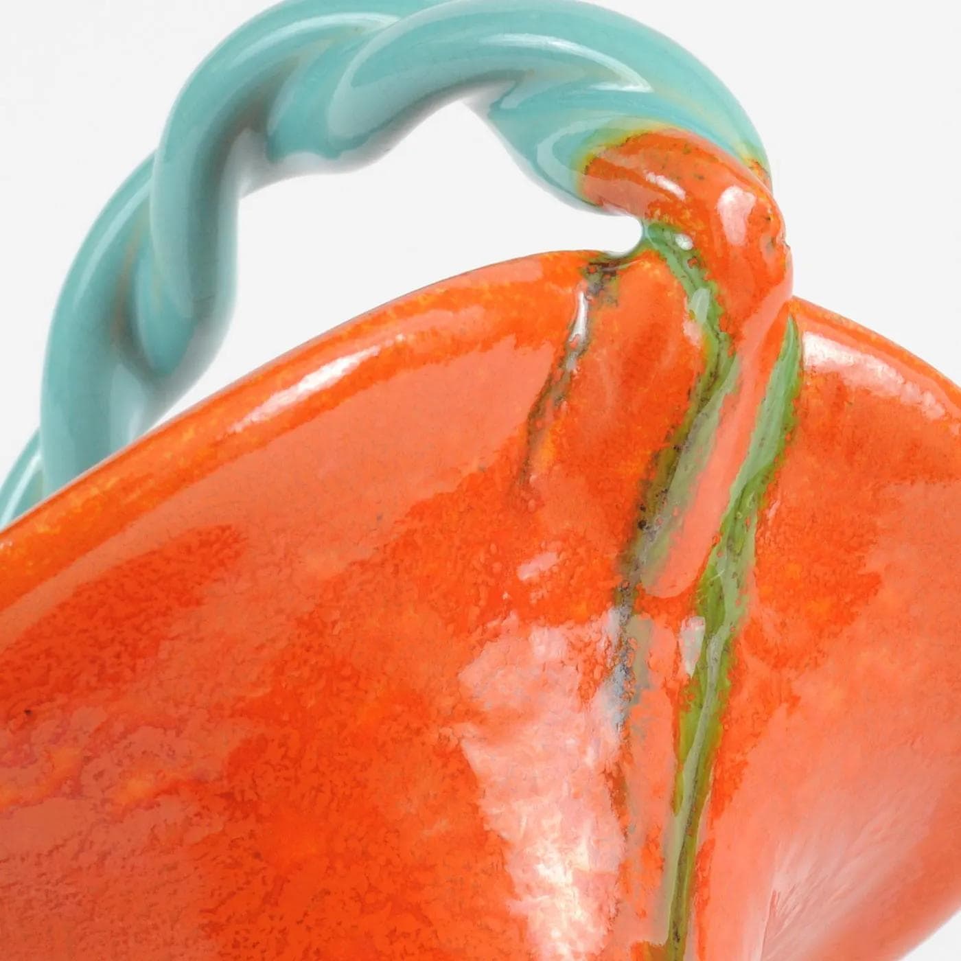 Ceramic basket, orange, turquoise ceramic, Roger Guerin, Belgium, 1930s. - 164517