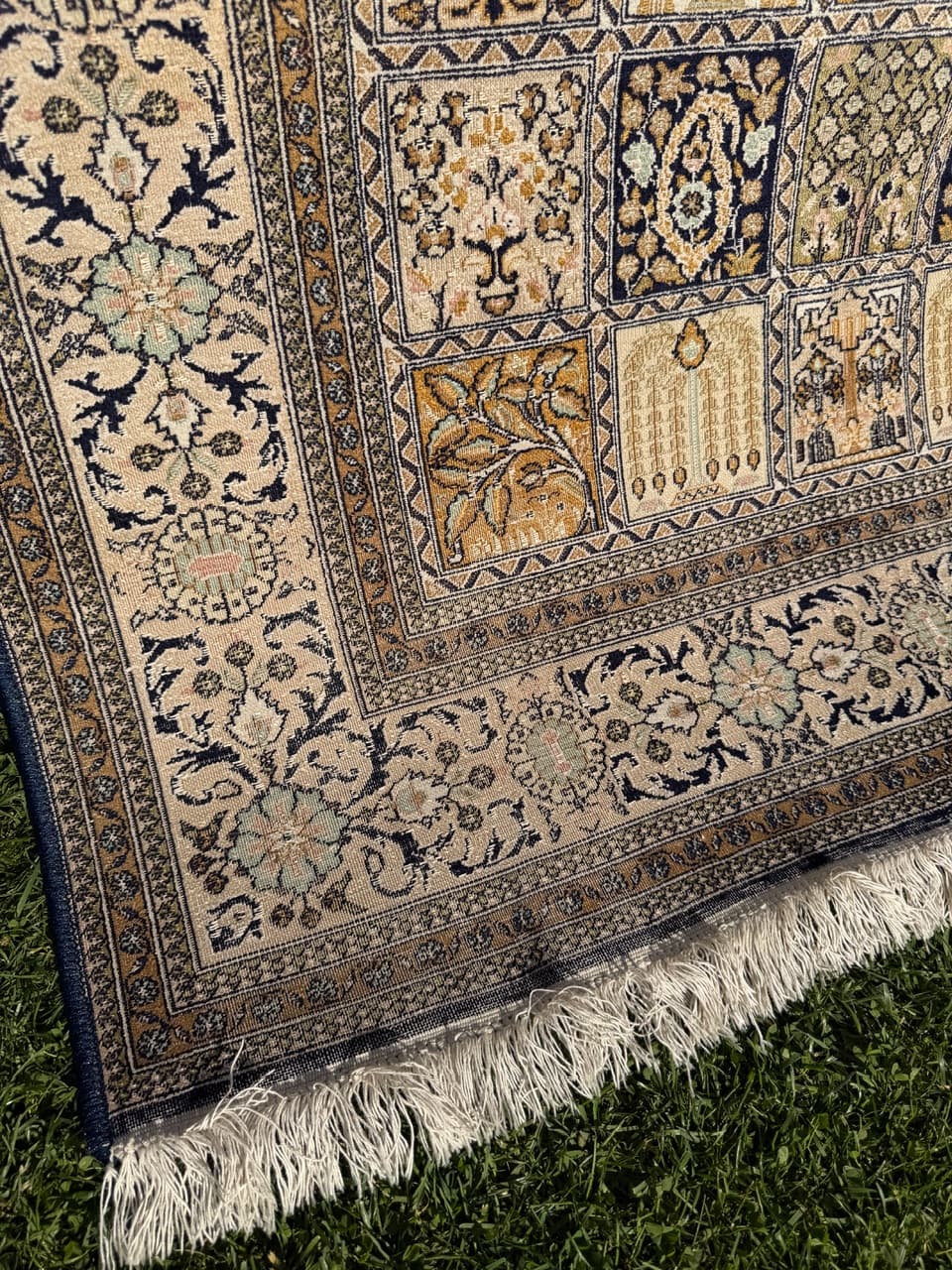 Dywan perski Ghoum/Qom 200x125 cm, jedwab ivory white, Indie, lata 60. - 164936