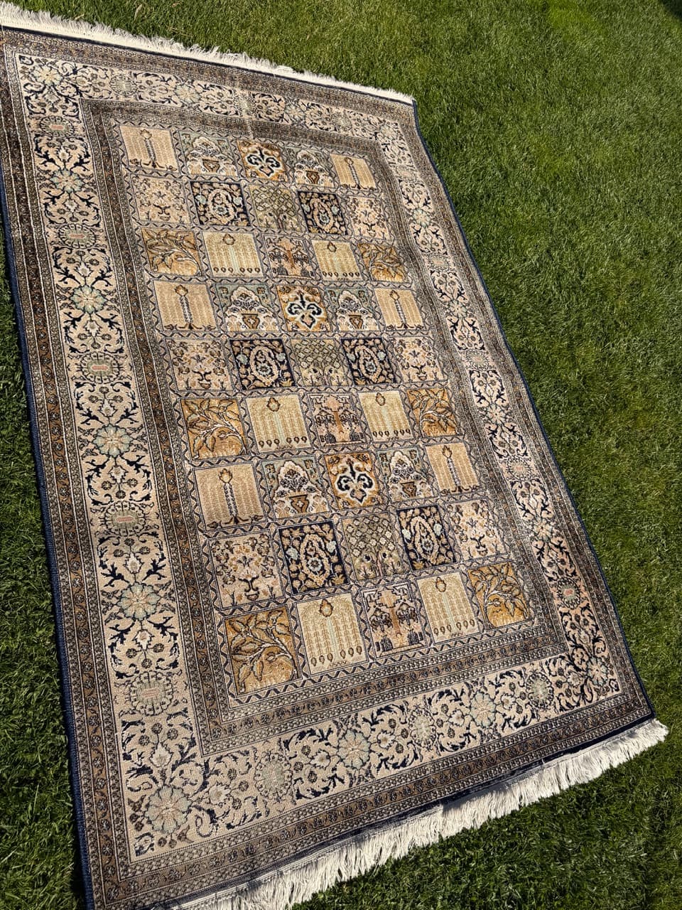 Dywan perski Ghoum/Qom 200x125 cm, jedwab ivory white, Indie, lata 60. - 164946