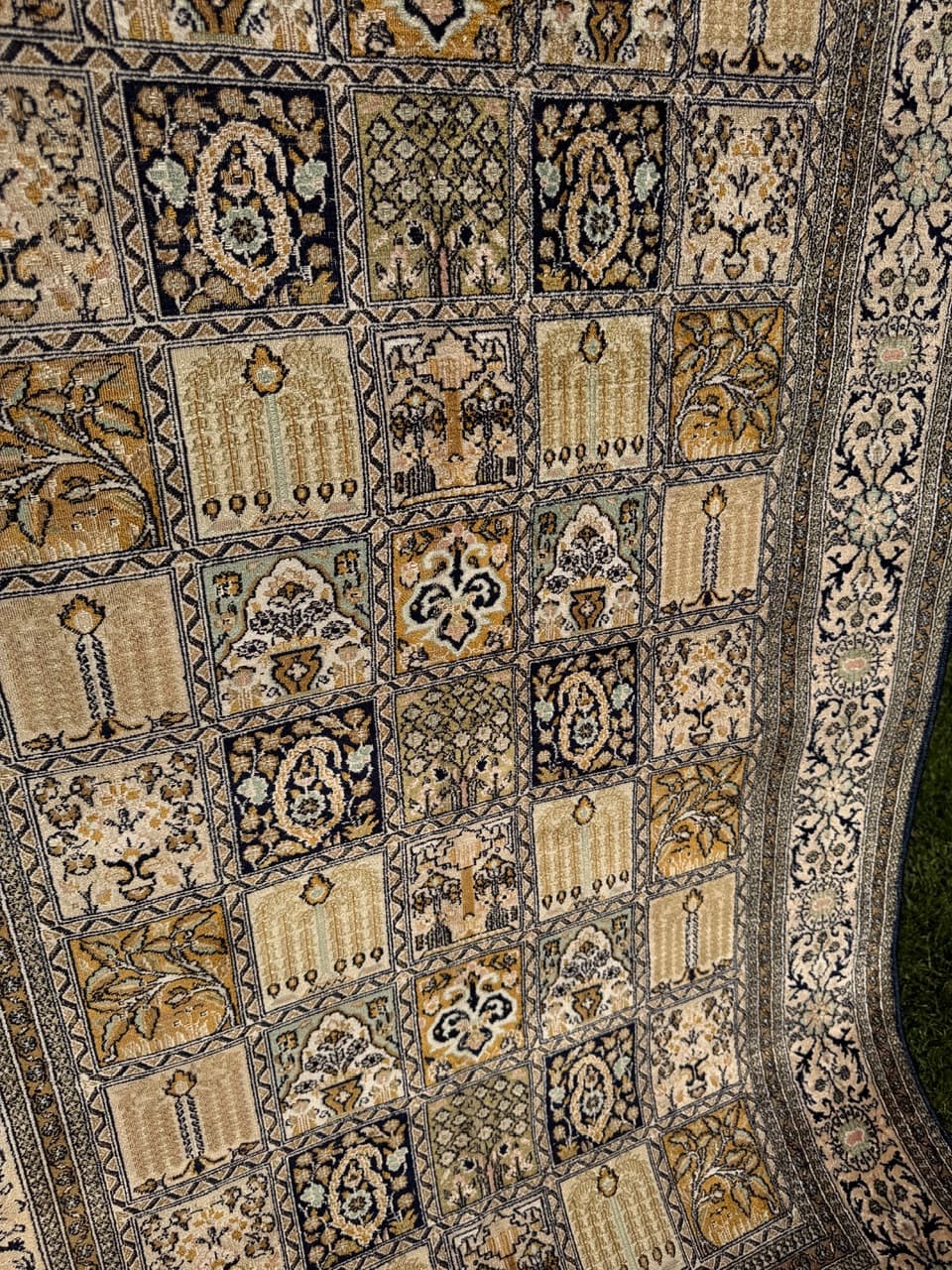 Dywan perski Ghoum/Qom 200x125 cm, jedwab ivory white, Indie, lata 60. - 164940