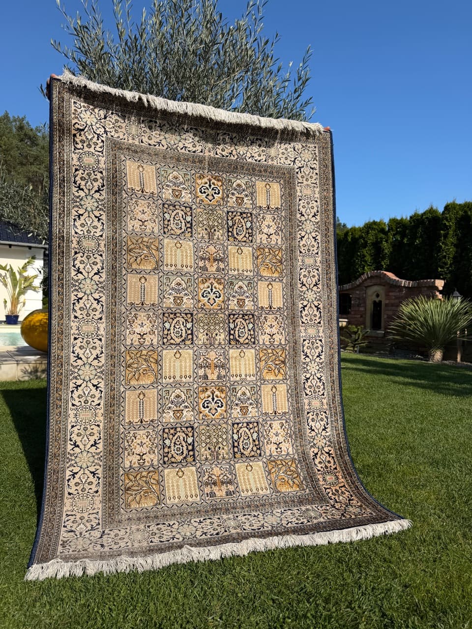 Dywan perski Ghoum/Qom 200x125 cm, jedwab ivory white, Indie, lata 60. - 164938