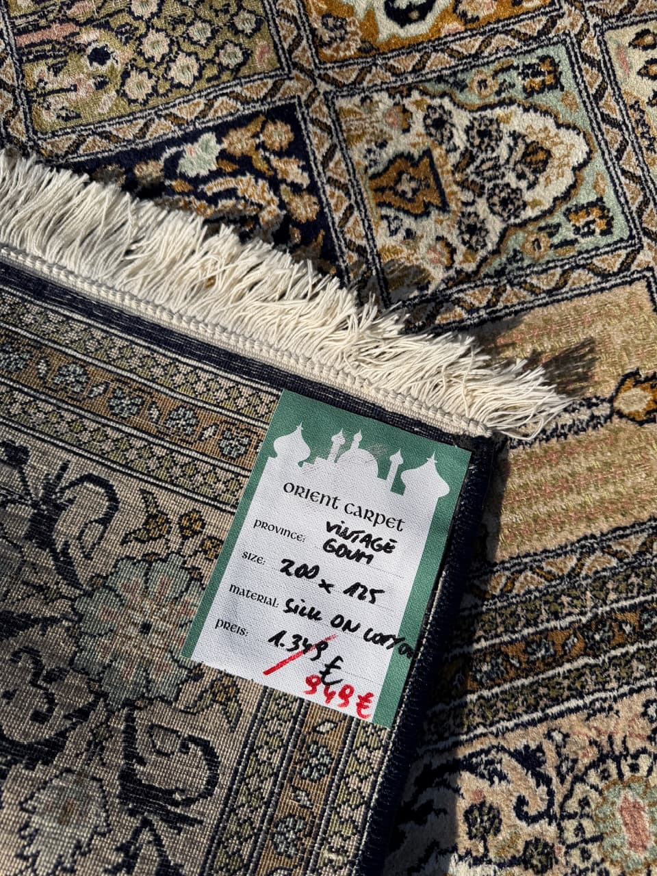 Dywan perski Ghoum/Qom 200x125 cm, jedwab ivory white, Indie, lata 60. - 164933