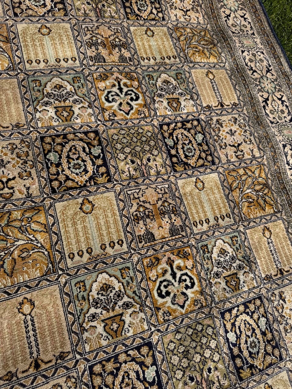 Dywan perski Ghoum/Qom 200x125 cm, jedwab ivory white, Indie, lata 60. - 164943