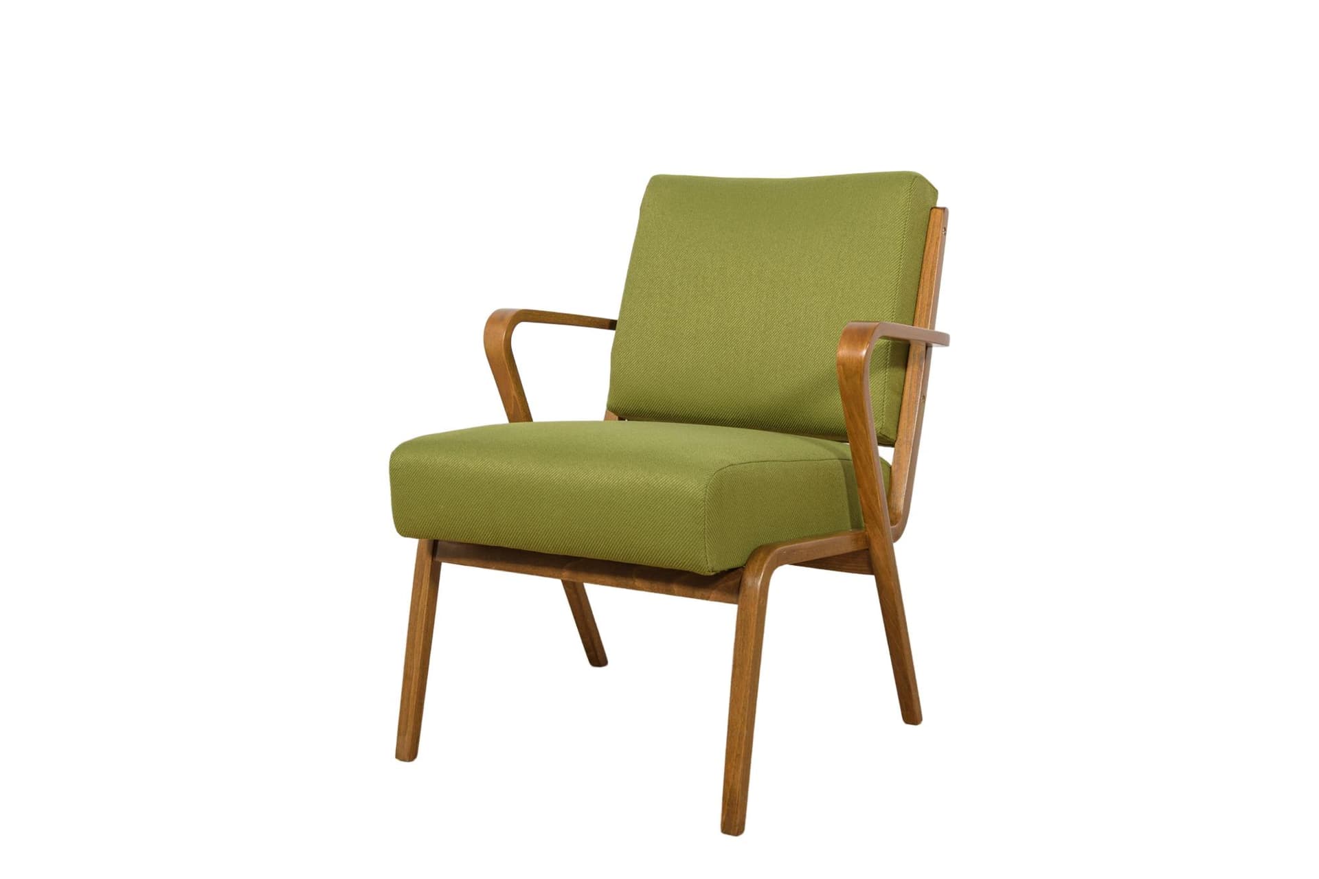 Armchair 53693, wood, green wool, by S. Selmanagic, Deutsche Werkstätten Hellerau, Germany, 1960s.