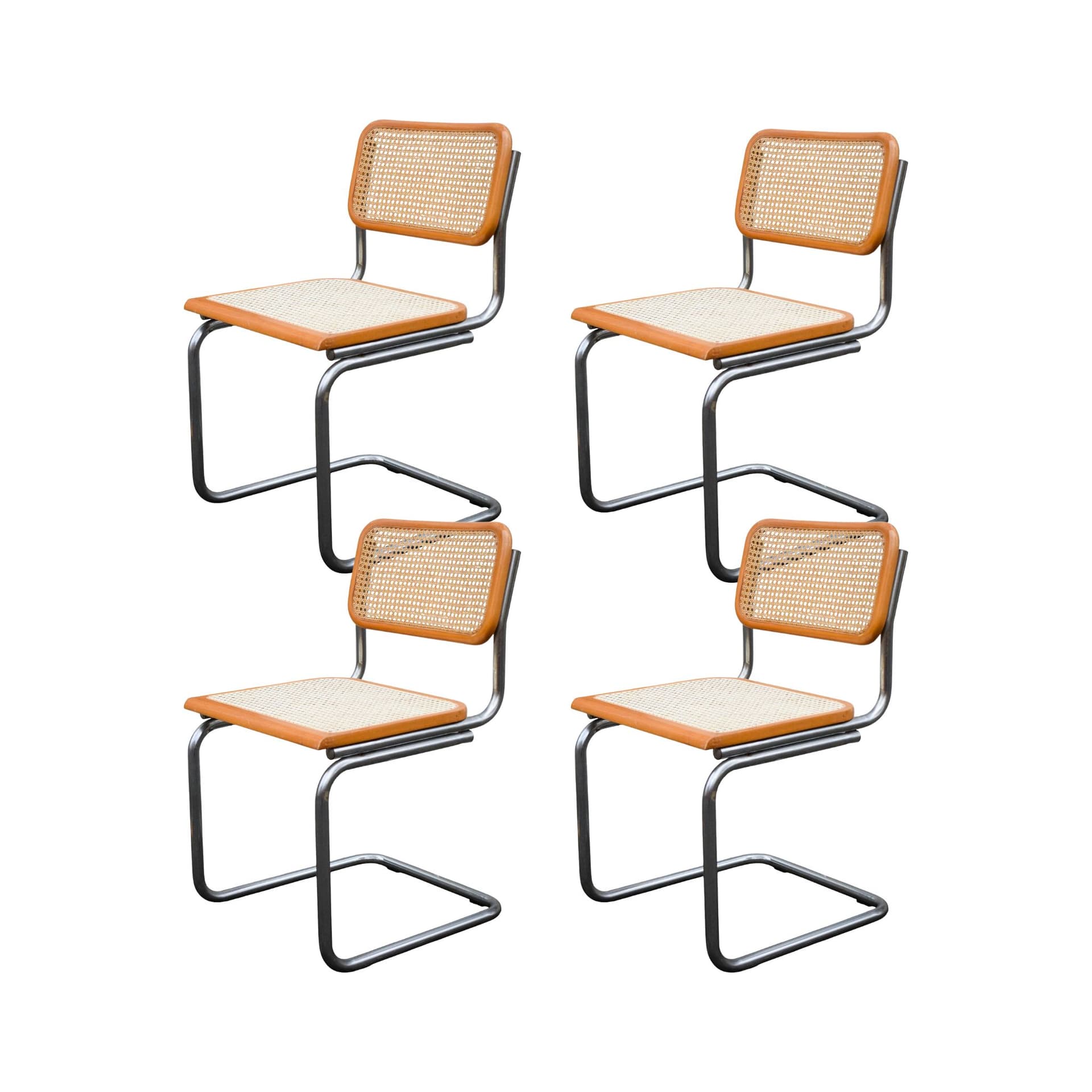 Komplet czterech krzeseł rattanowych wg projektu Cesca Marcela Breuera, Włochy, lata 80.