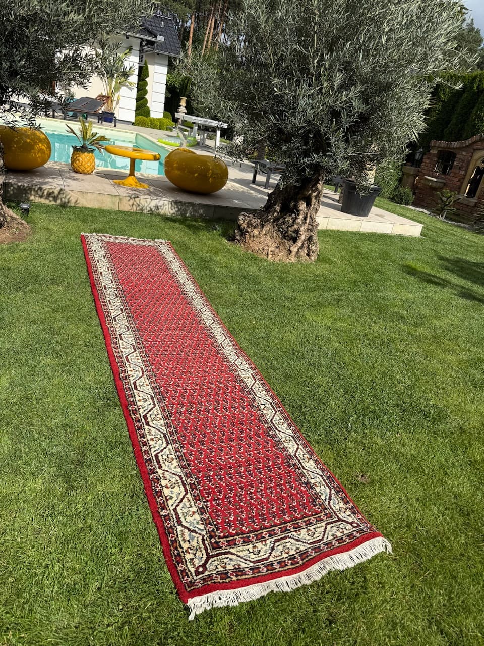 Runner Indo Mir, red wool, India - 167054