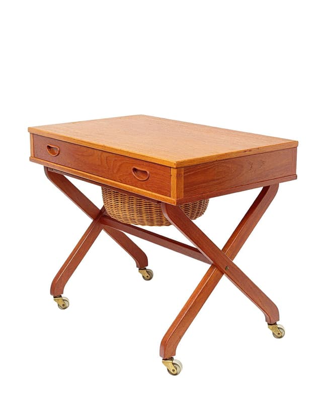 Niciak, teak jasnobrązowy, rattan, Dania, lata 70. - WYMIARY