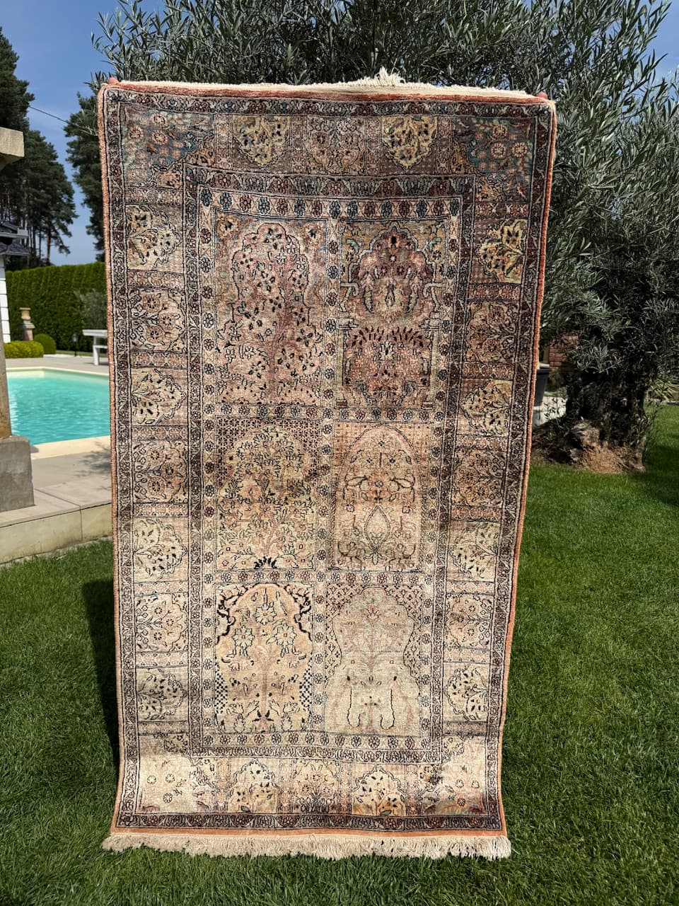 Rug Ghoum, beige silk, India - 167304