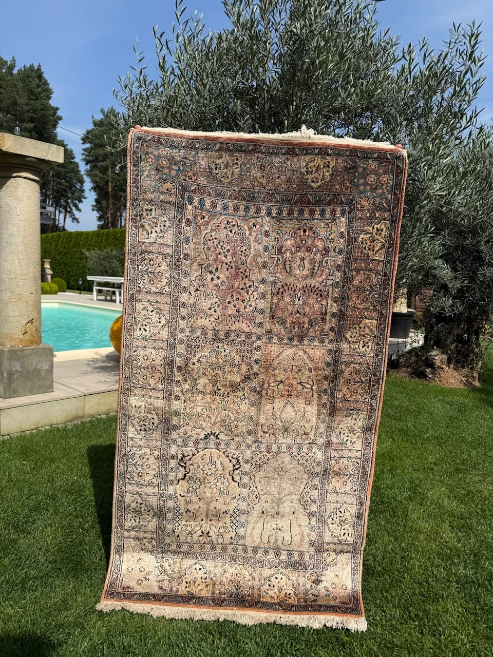 Rug Ghoum, beige silk, India - 167309