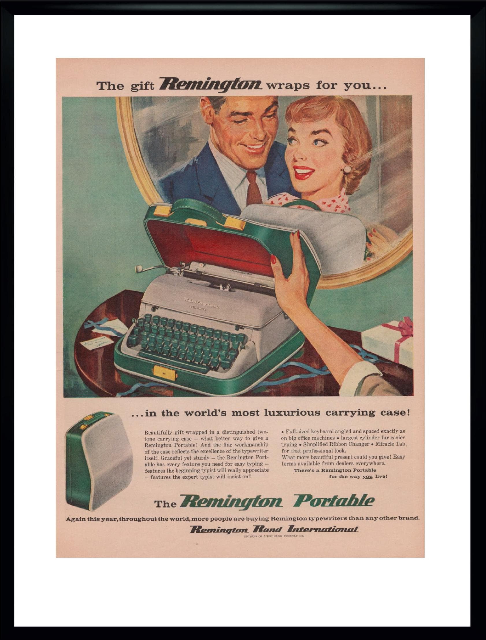 Plakat reklamowy Remington Portable, 40x30 cm, multikolor, USA, lata 50.