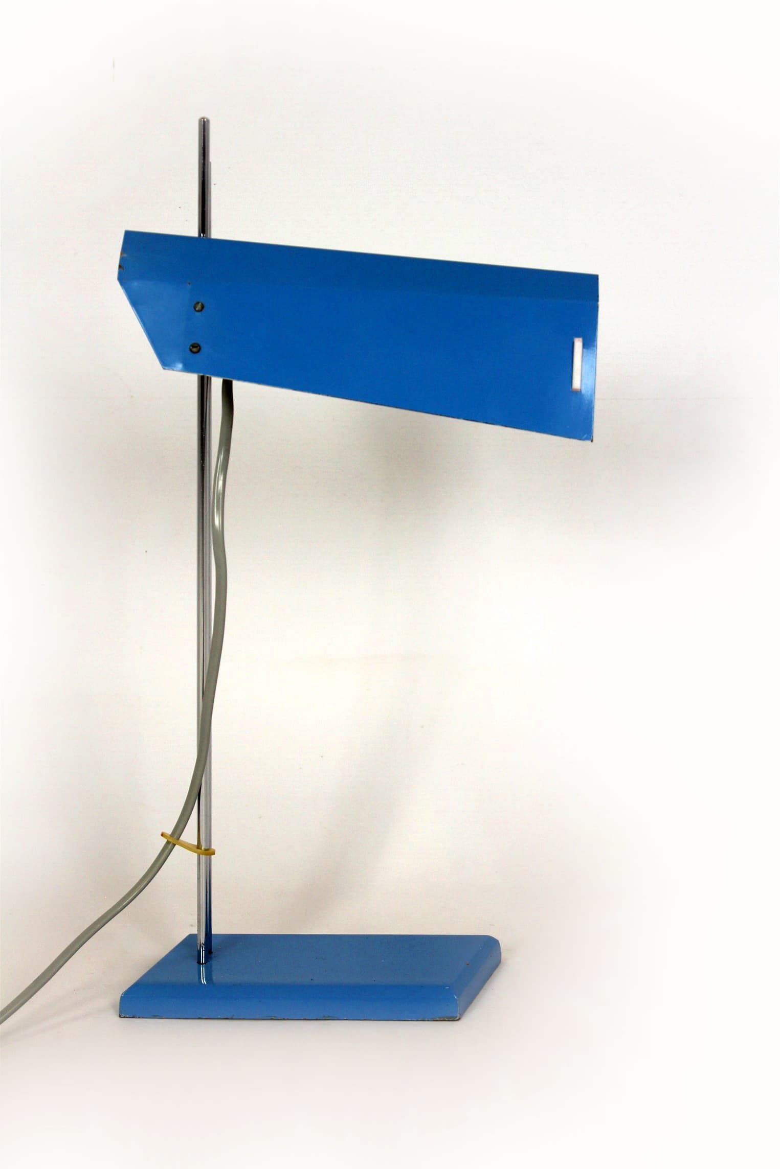 Desk lamp Brusel, blue metal, by J. Hurka, Czechoslovakia, 1970s. - 167423
