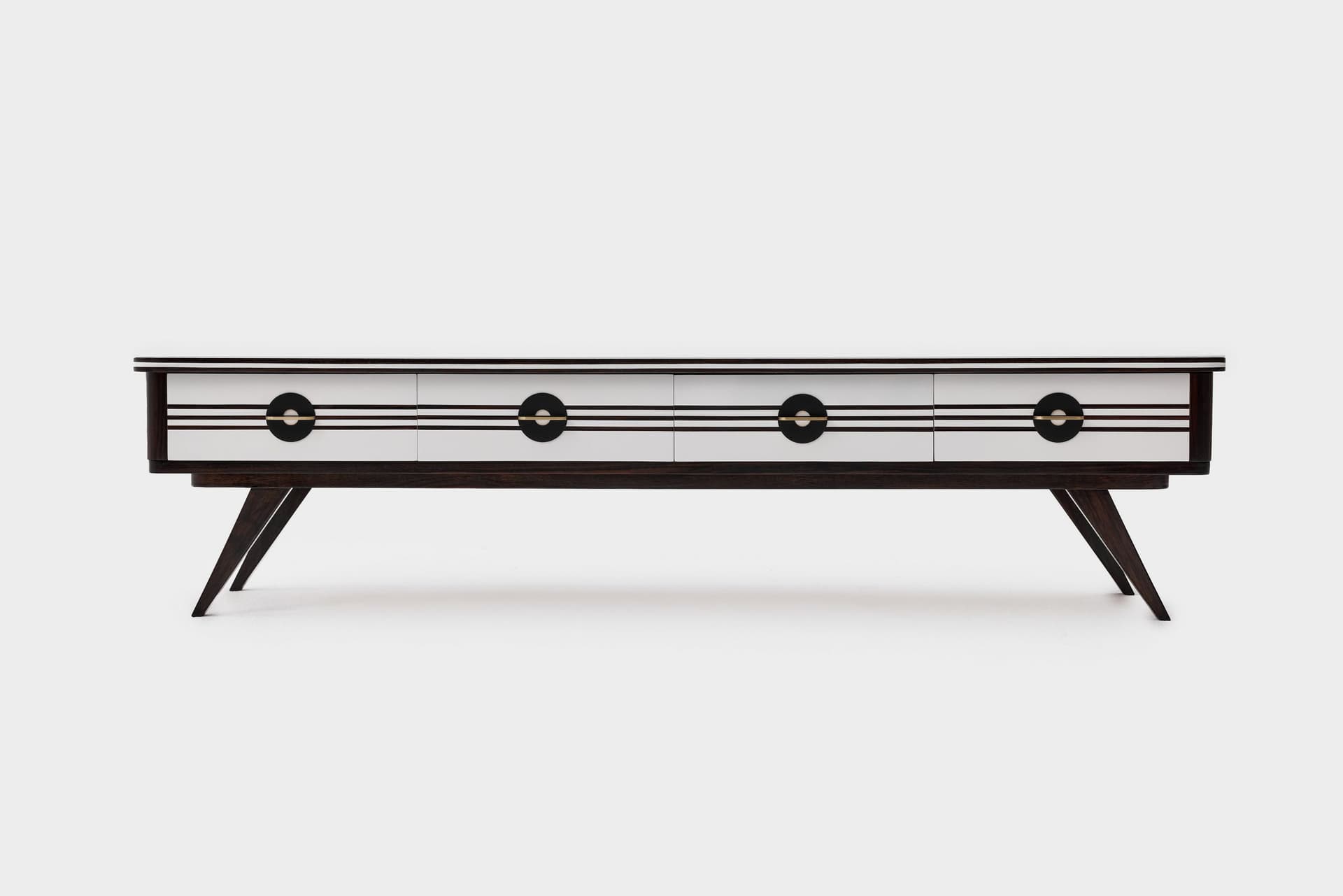 Lowboard sideboard, black, walnut wood, glass, Denmark, 1960s. - 167511