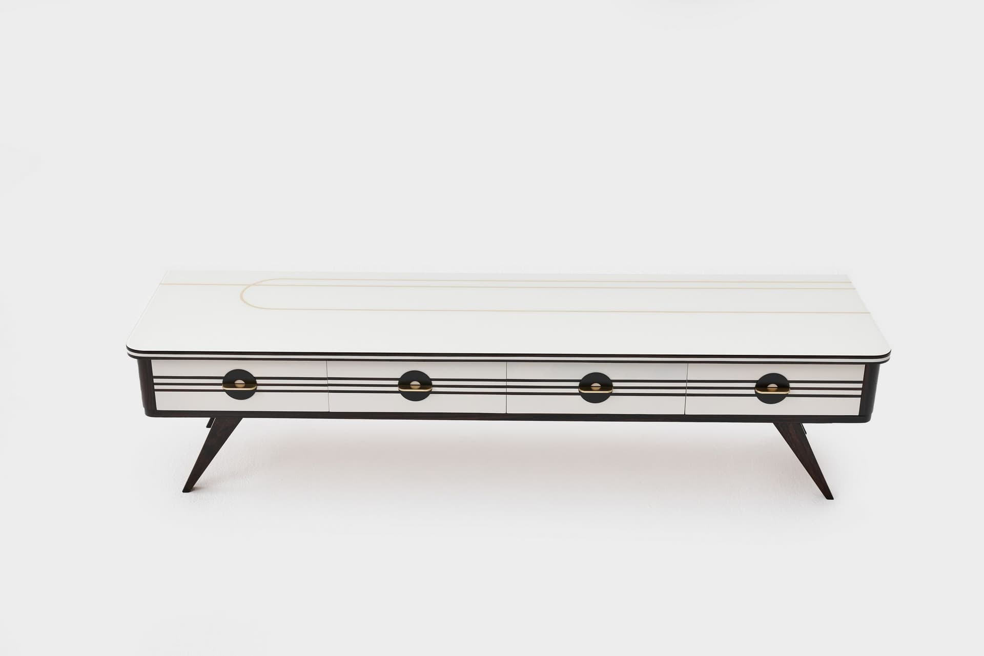 Lowboard sideboard, black, walnut wood, glass, Denmark, 1960s. - 167512