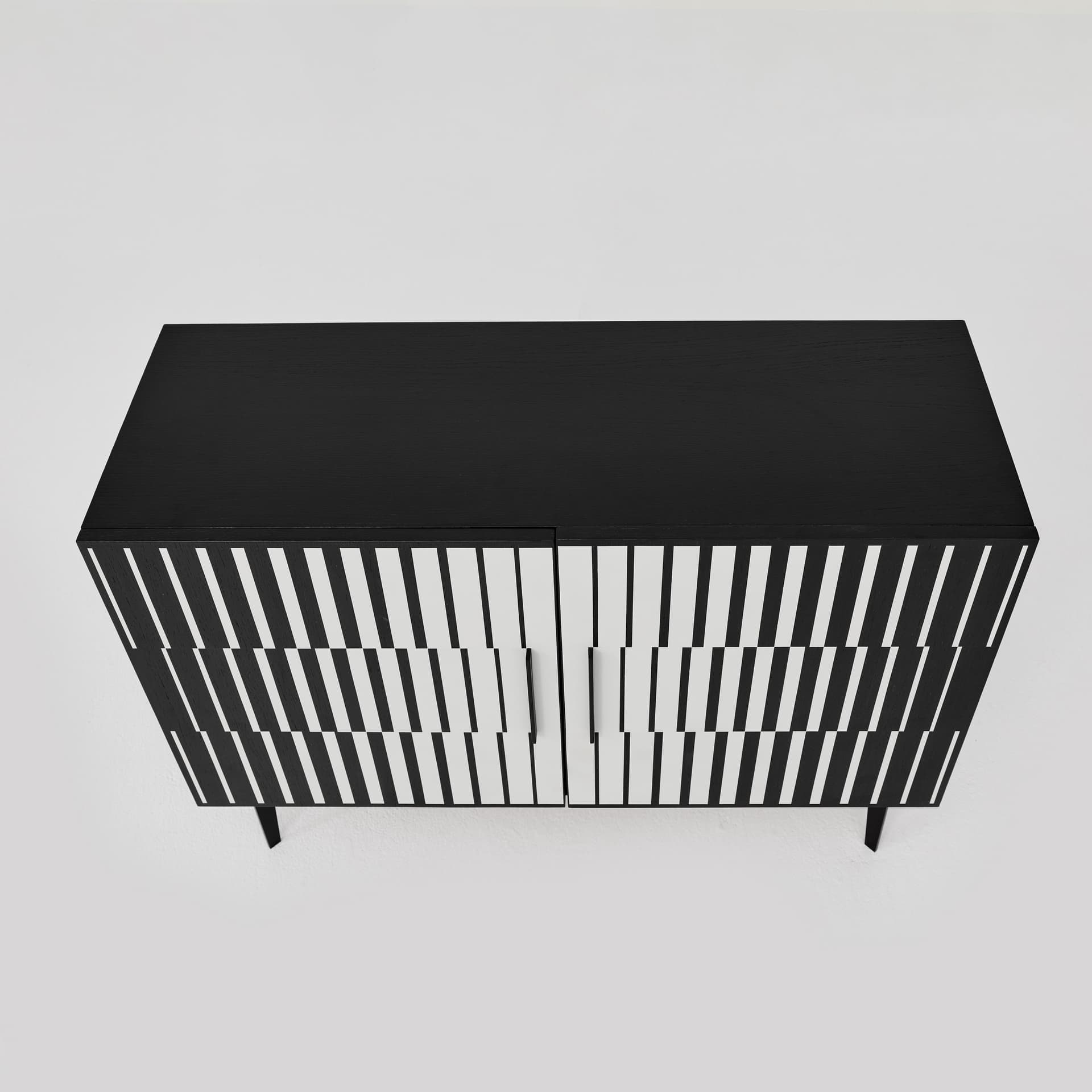 Sideboard Op-Art, black, oak steel, 1960s - 167625
