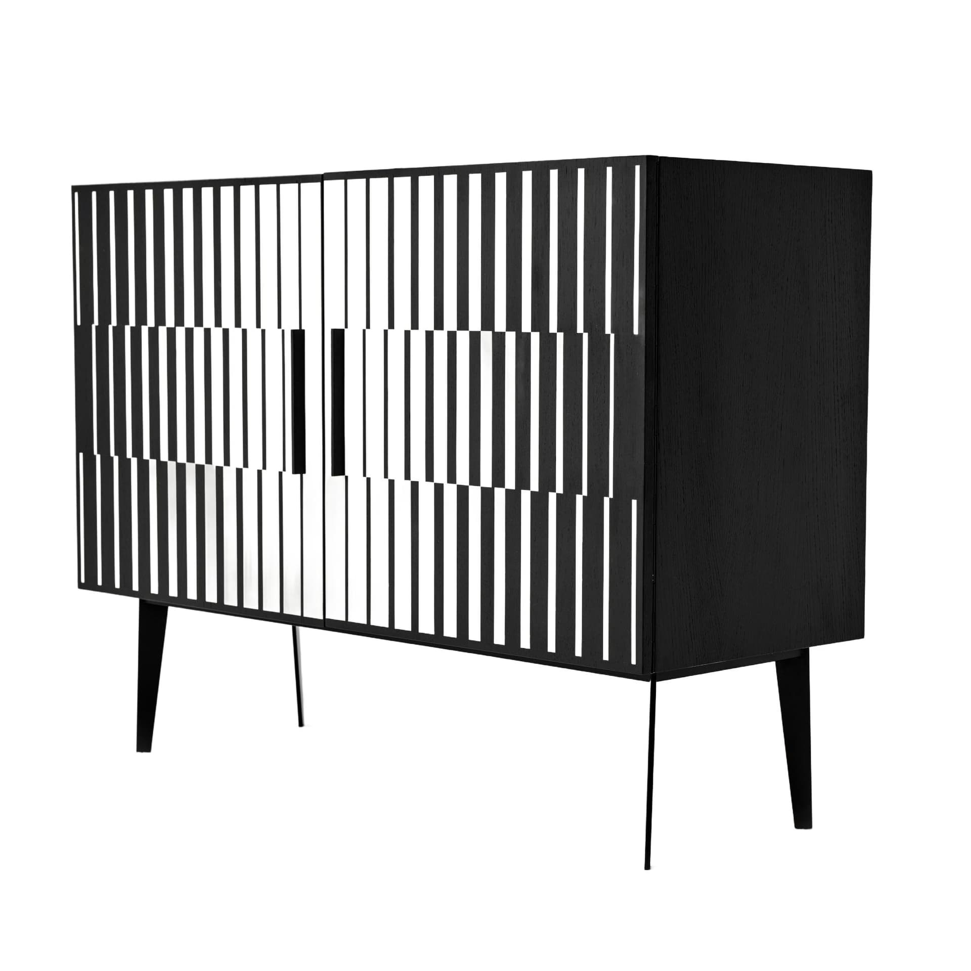 Sideboard Op-Art, black, oak steel, 1960s