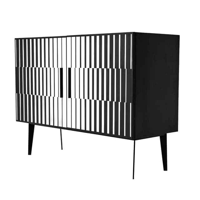 Sideboard Op-Art, black, oak steel, 1960s - DIMENSION